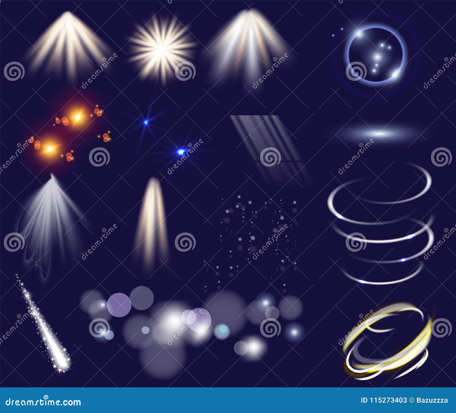  set of light effects.  clip art template objects. glow light stars bursts with sparkles. magic glitter