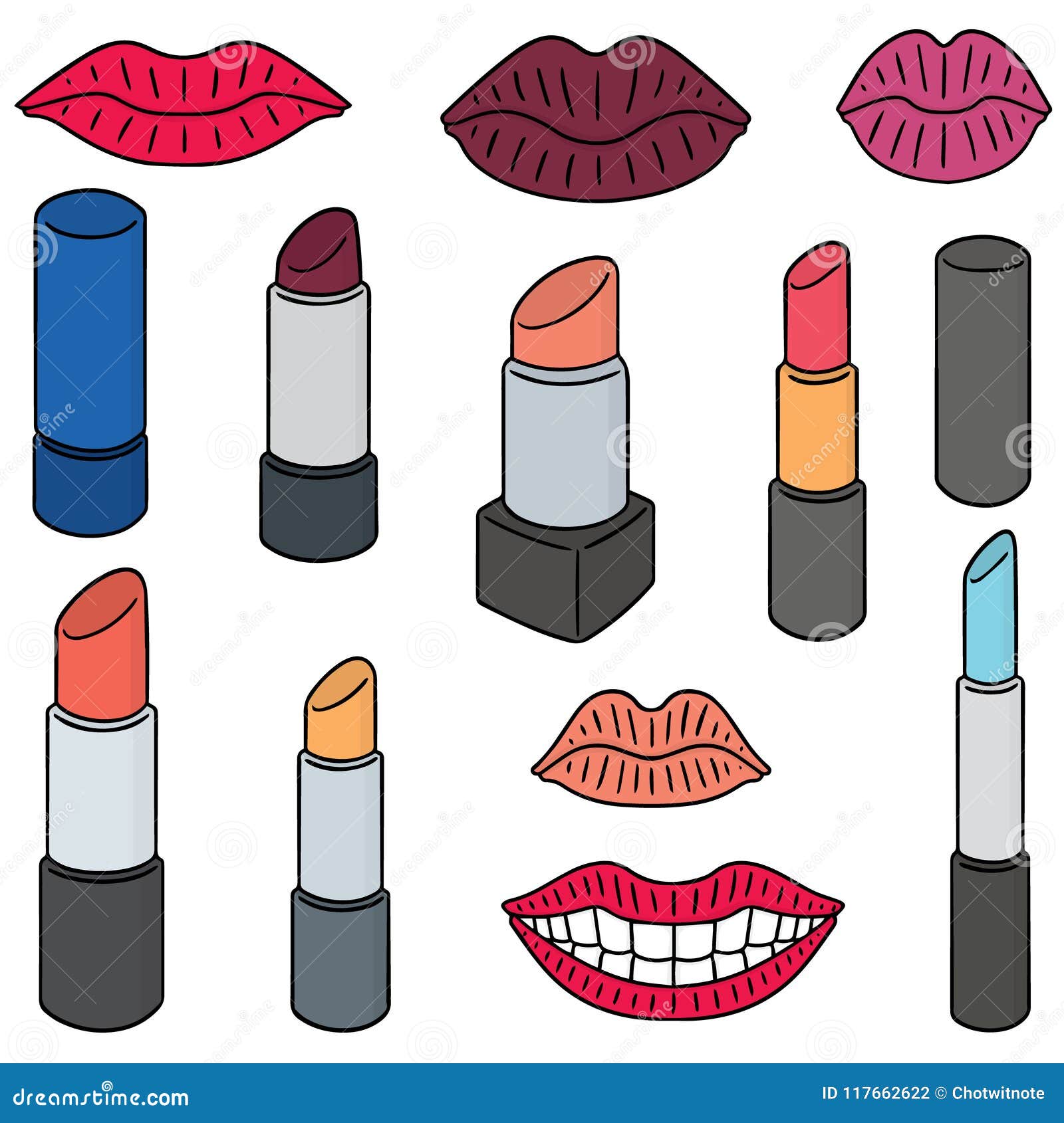 Vector set of lipsticks stock vector. Illustration of color 117662622