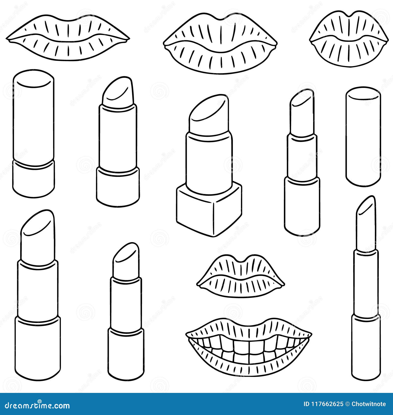 Vector set of lipsticks stock vector. Illustration of hand 117662625