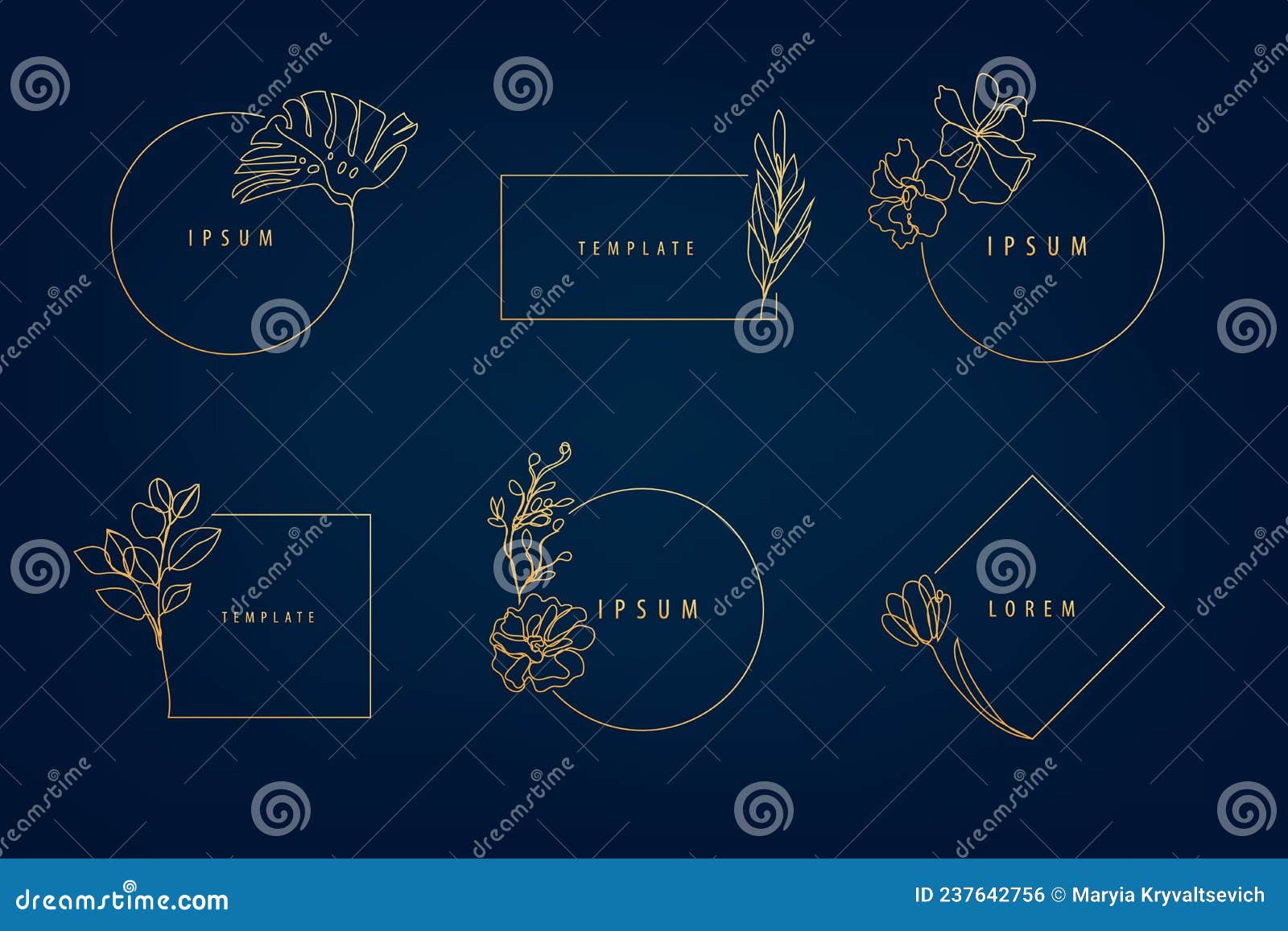  set of luxury artdeco floral frames, logo  templates and monogram , linear style emblems for