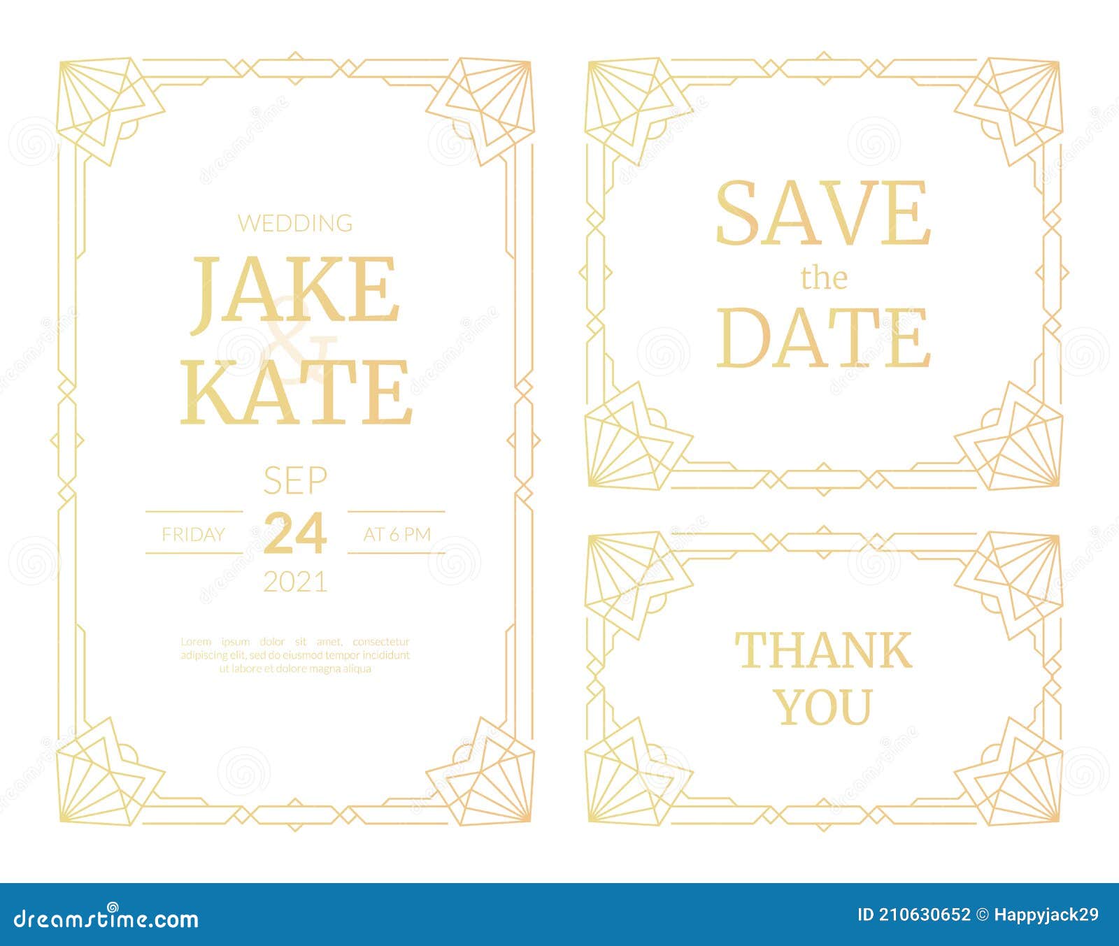 Vector Set of Luxury Wedding Invitation Cards with Gold Gradient. Gold