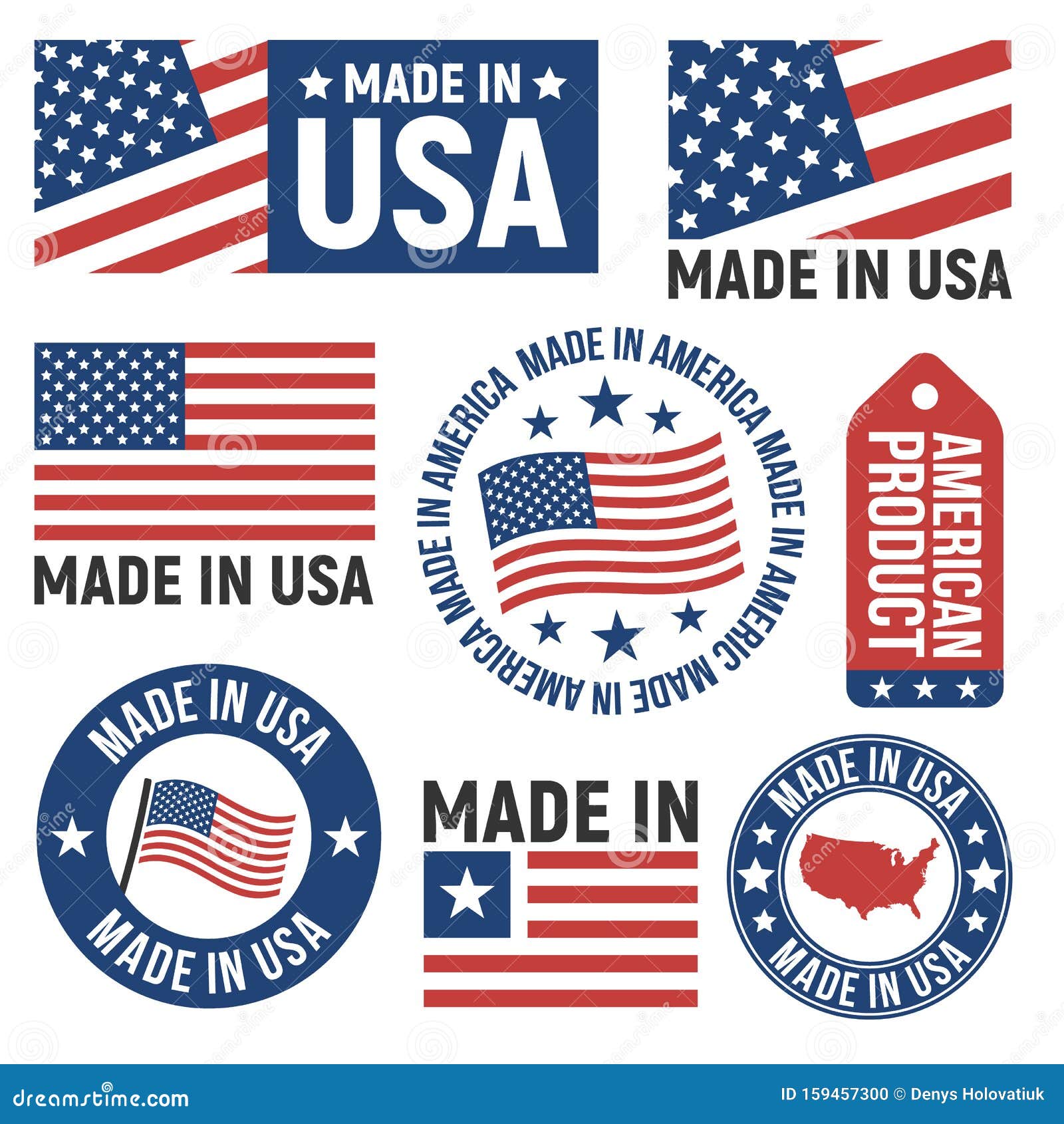 made in usa labels, badges, signs. usa flag icons. americans emblems templates.  .