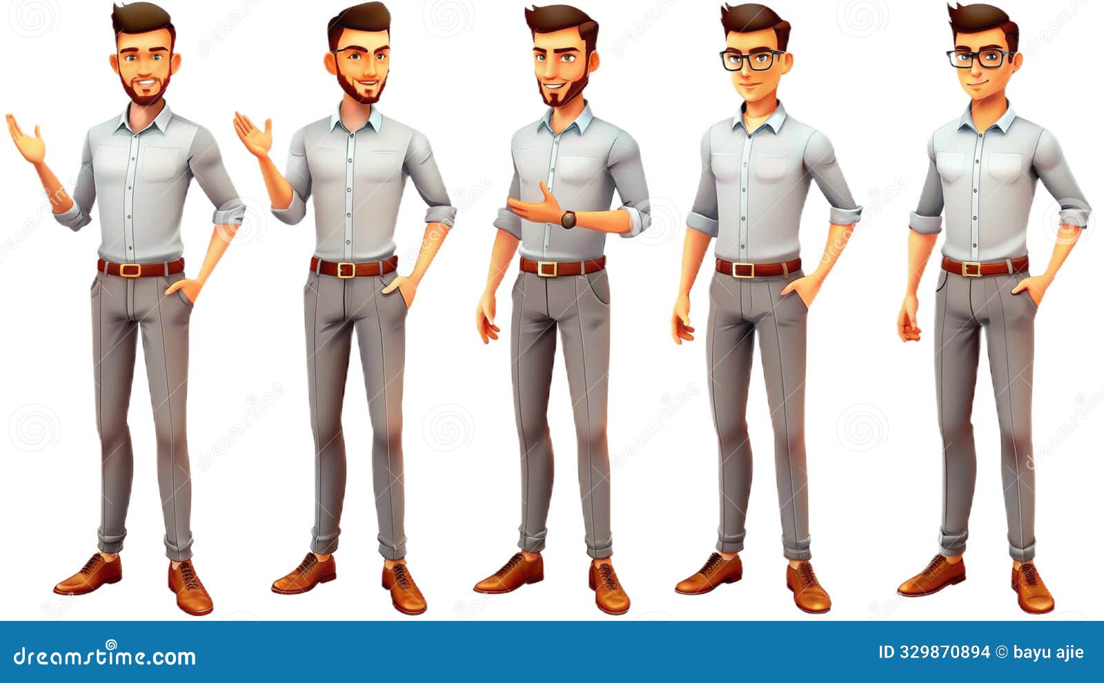  set of men wearing neat office clothes, different gesture. ai image generated.