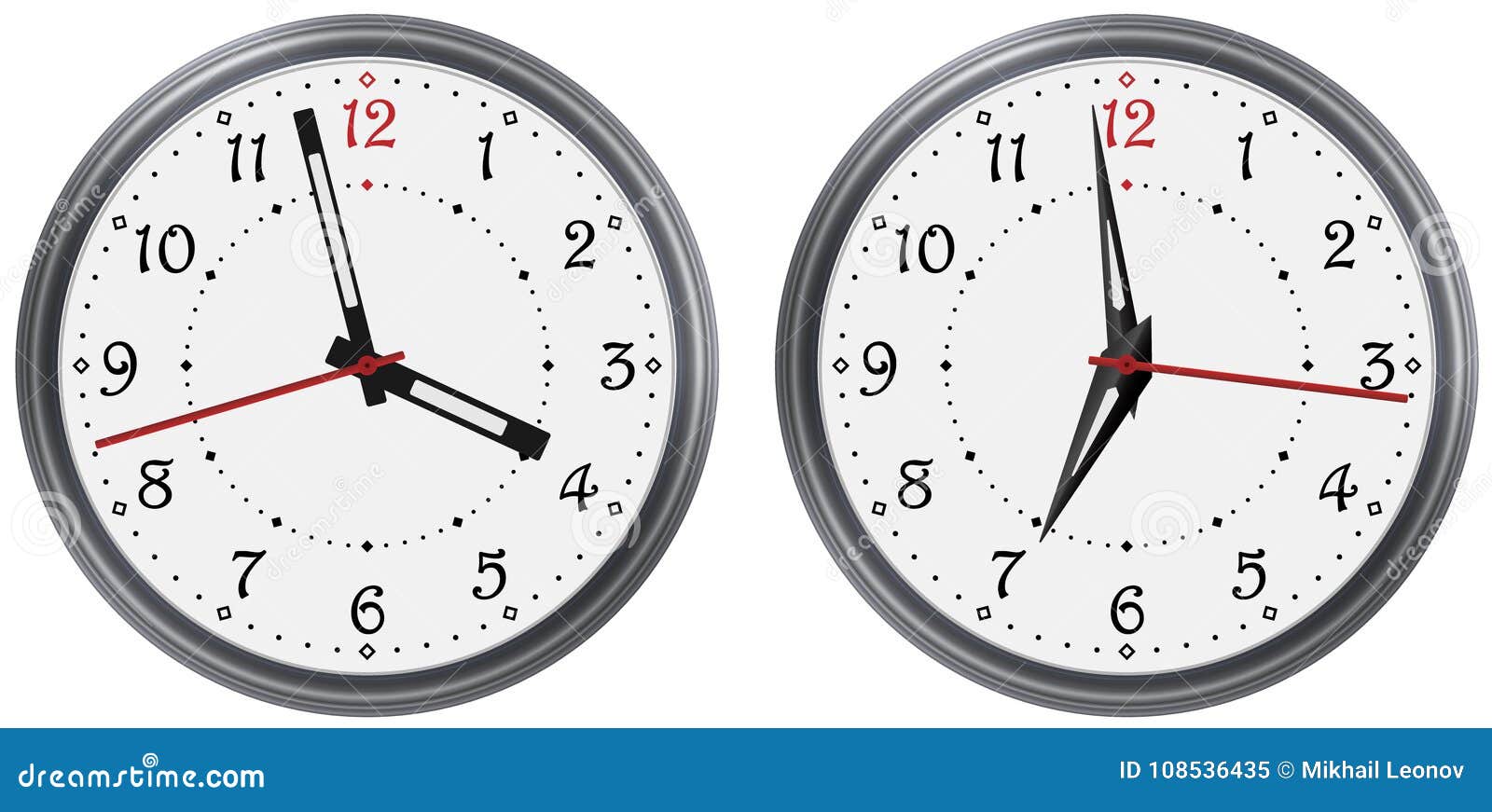 Vector Set Of Modern Round Clock With Various Clock Hands. Classic