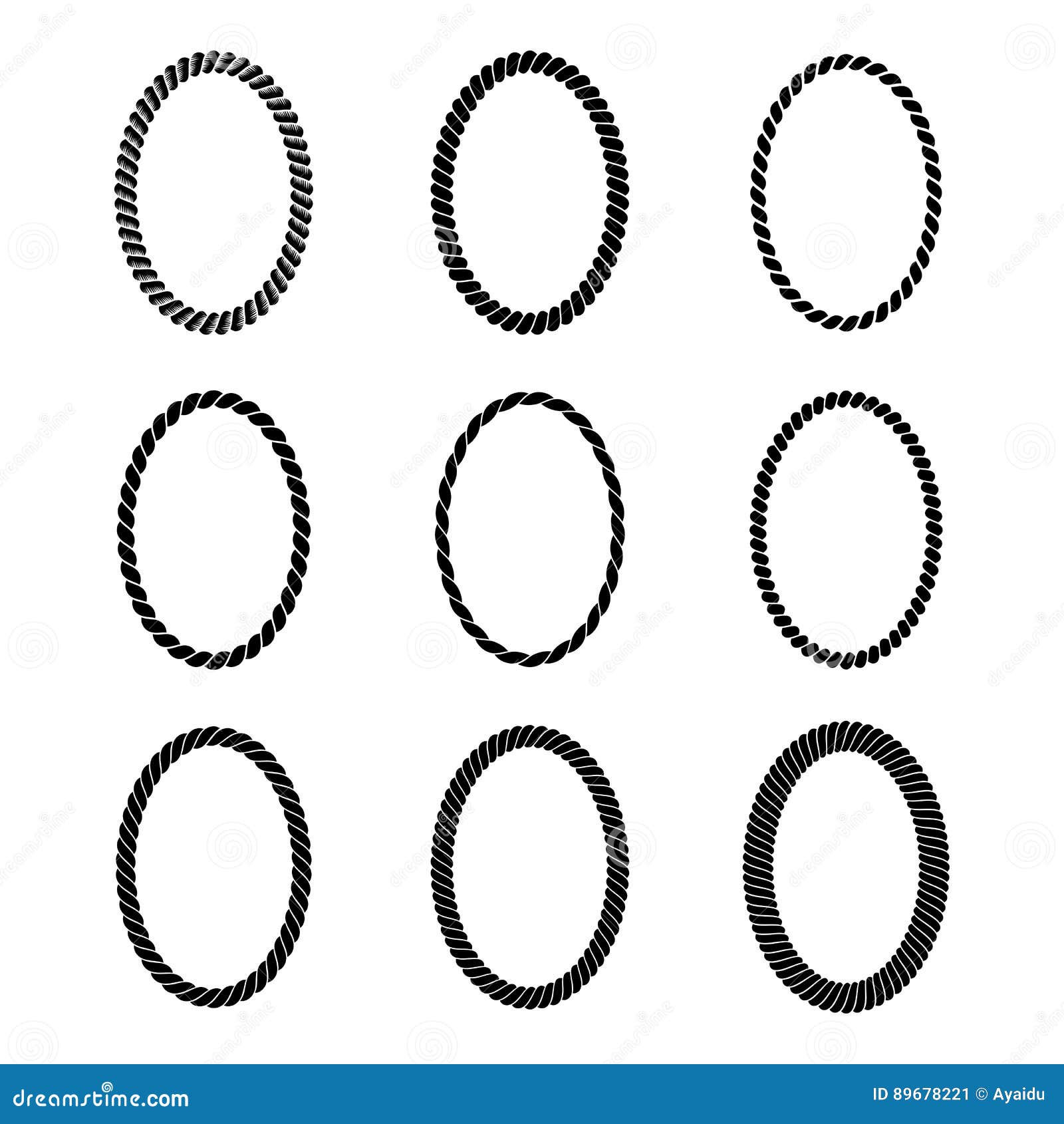 set of monochrome black oval rope frame.