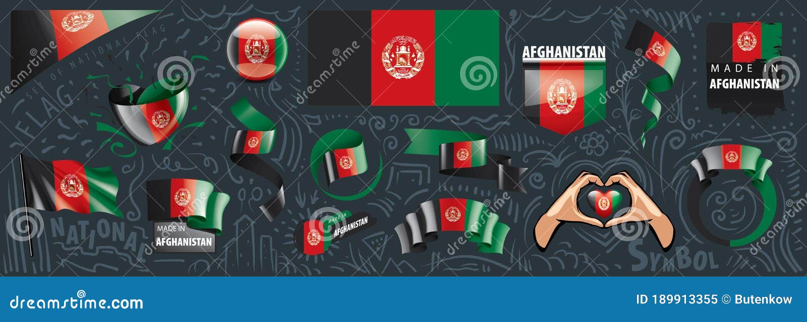 Vector Set of the National Flag of Afghanistan in Various Creative ...