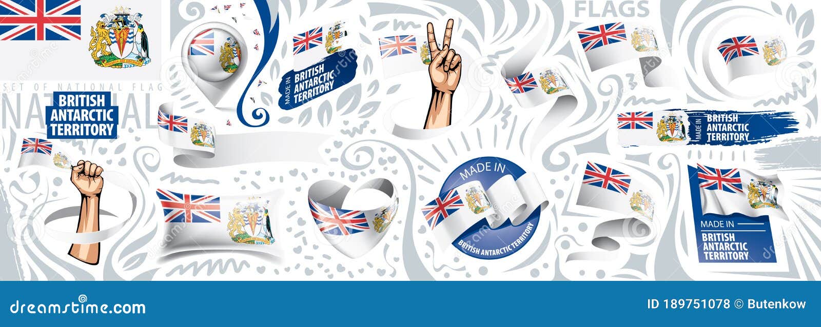 Vector Set of the National Flag of British Antarctic Territory Stock