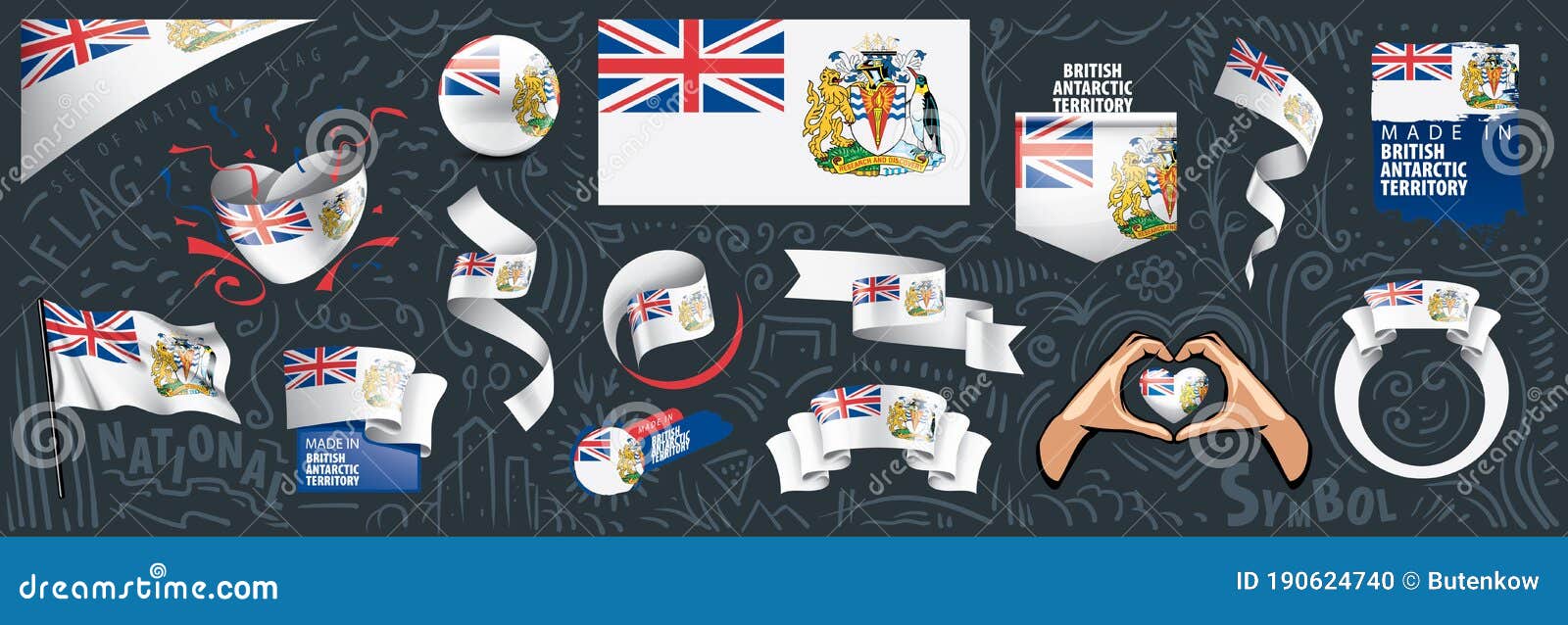 Vector Set of the National Flag of British Antarctic Territory Stock