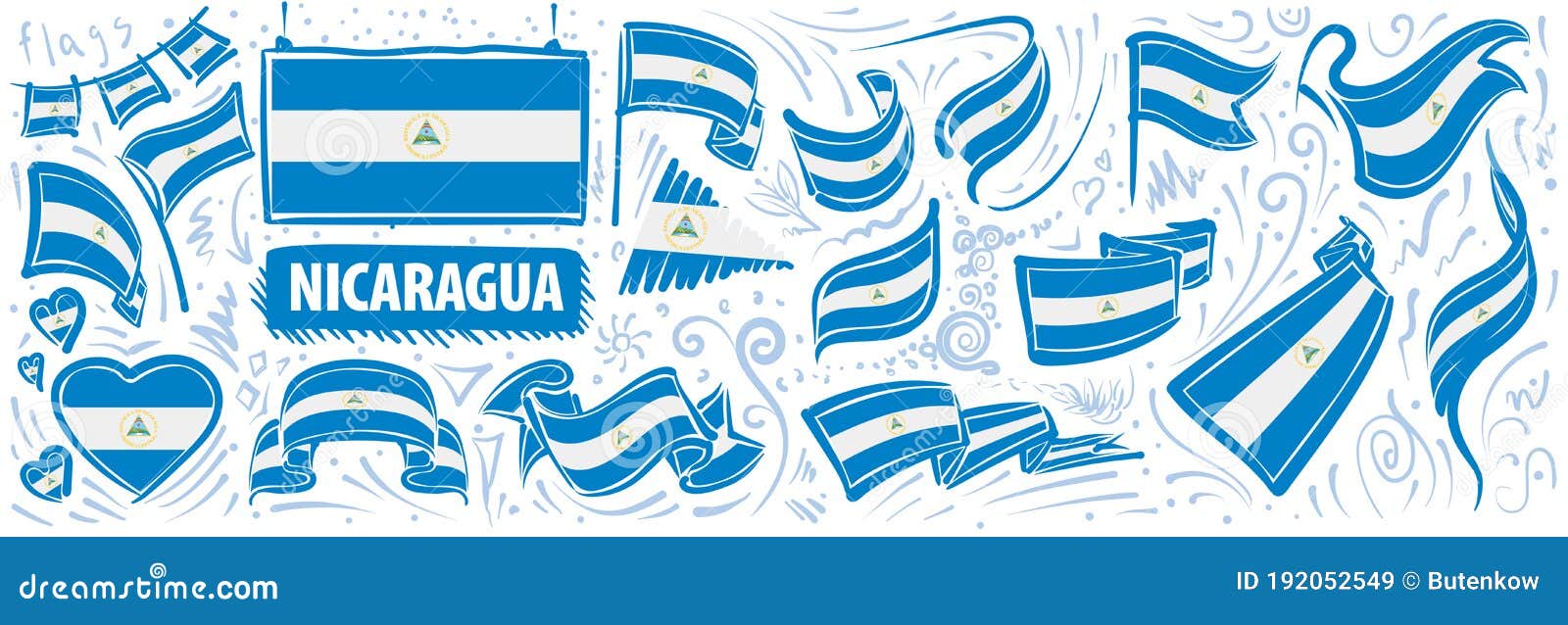  set of the national flag of nicaragua in various creative s