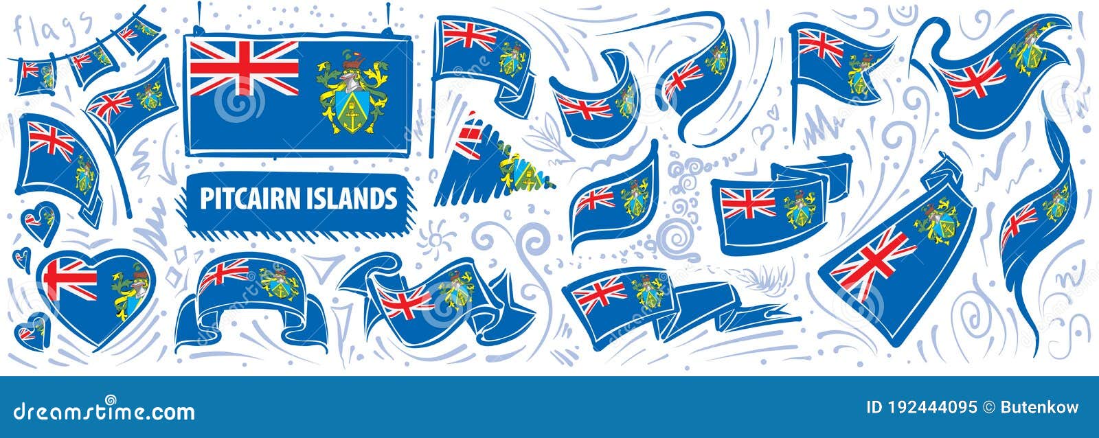 Vector Set of the National Flag of Pitcairn Islands in Various Creative ...