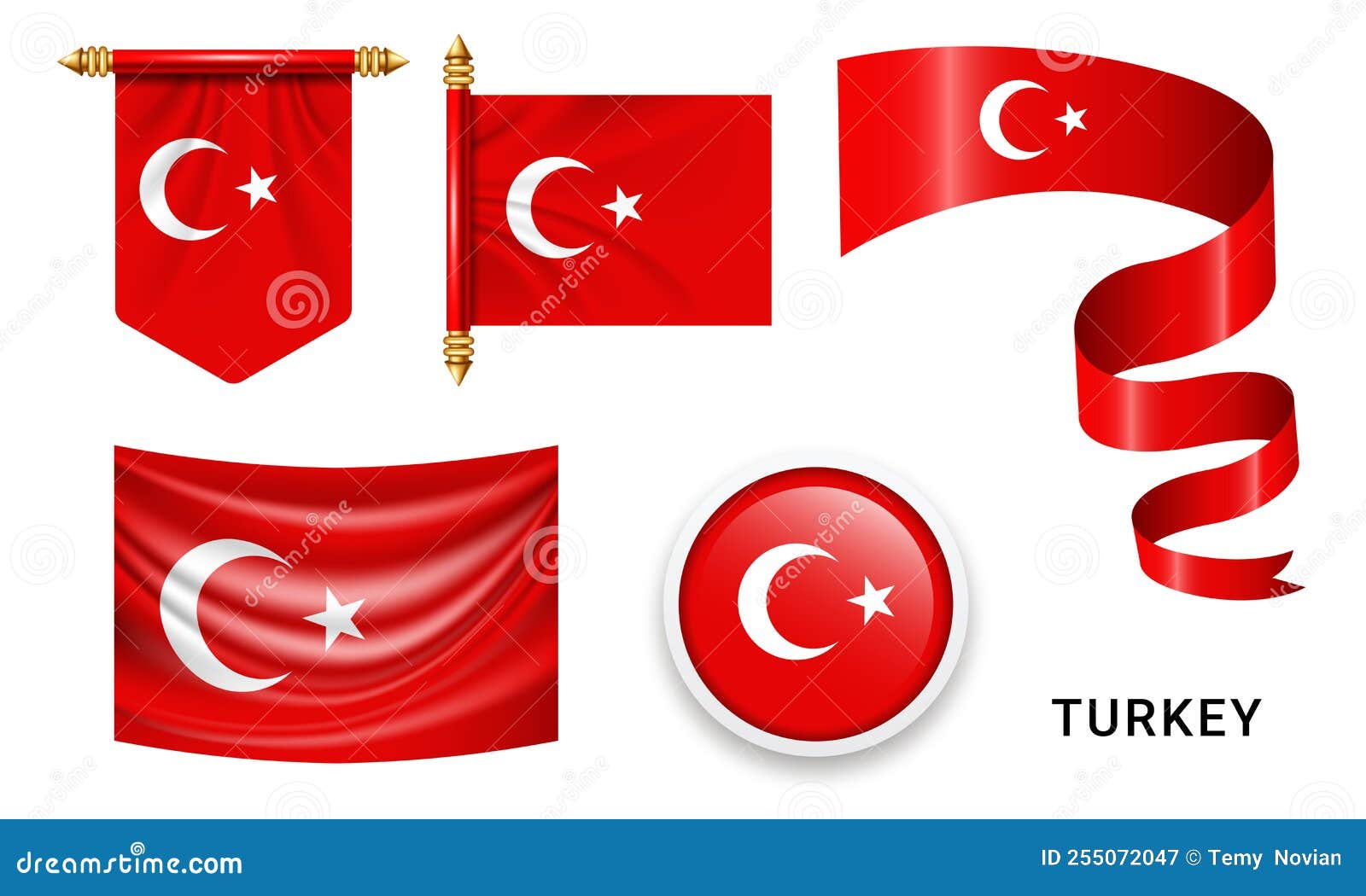 Vector Set of the National Flag of Turkey in Various Creative Designs Stock Illustration