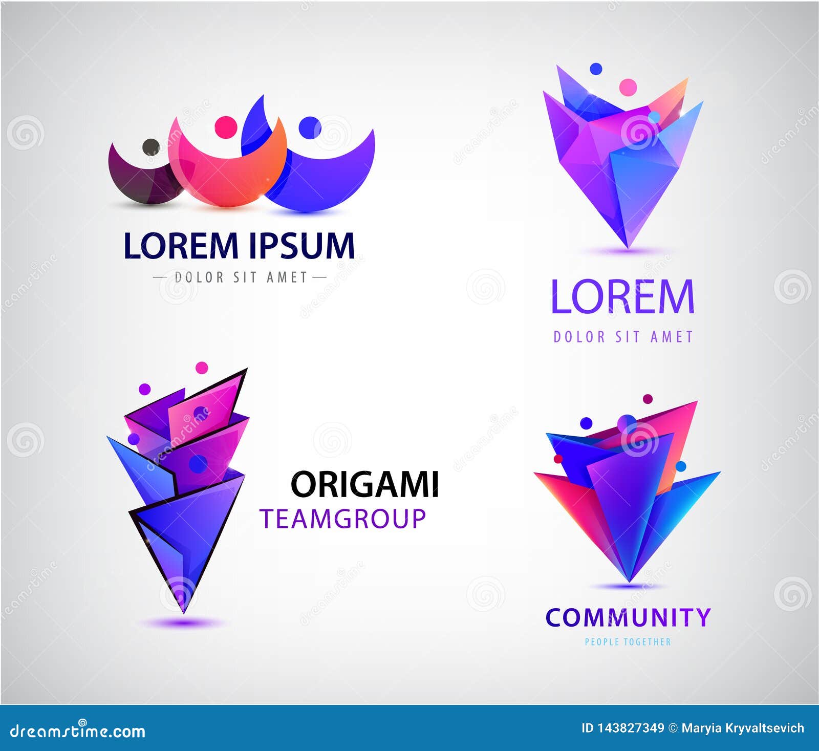 Vector Set Of Origami 3d Men Men Logos. Family Concept 