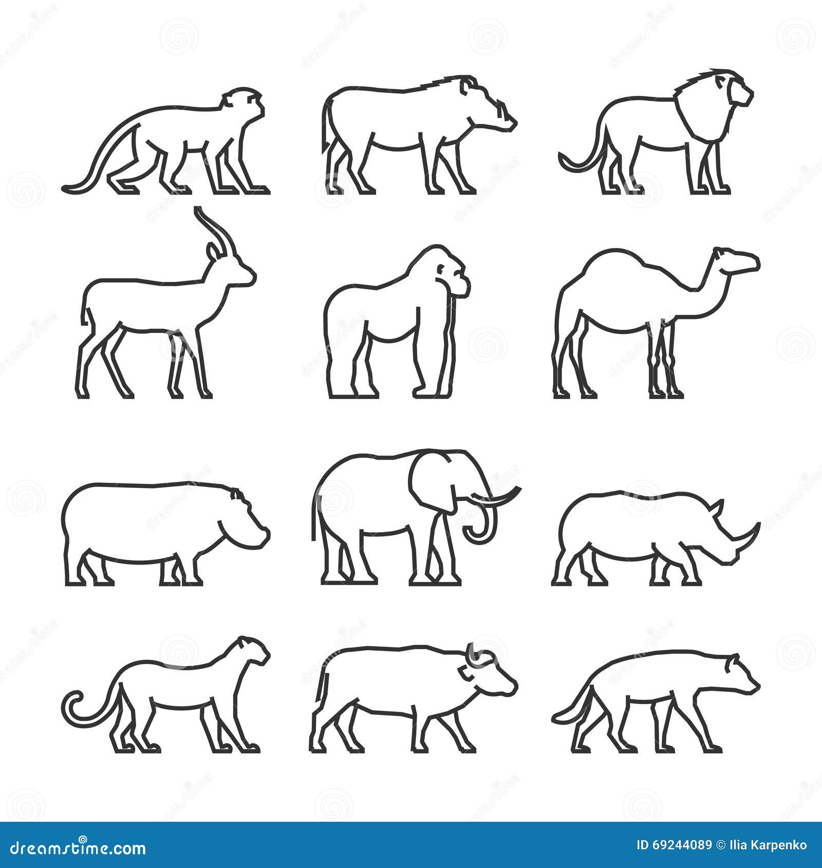 Download Vector Set Outline African Animals. Stock Illustration ...