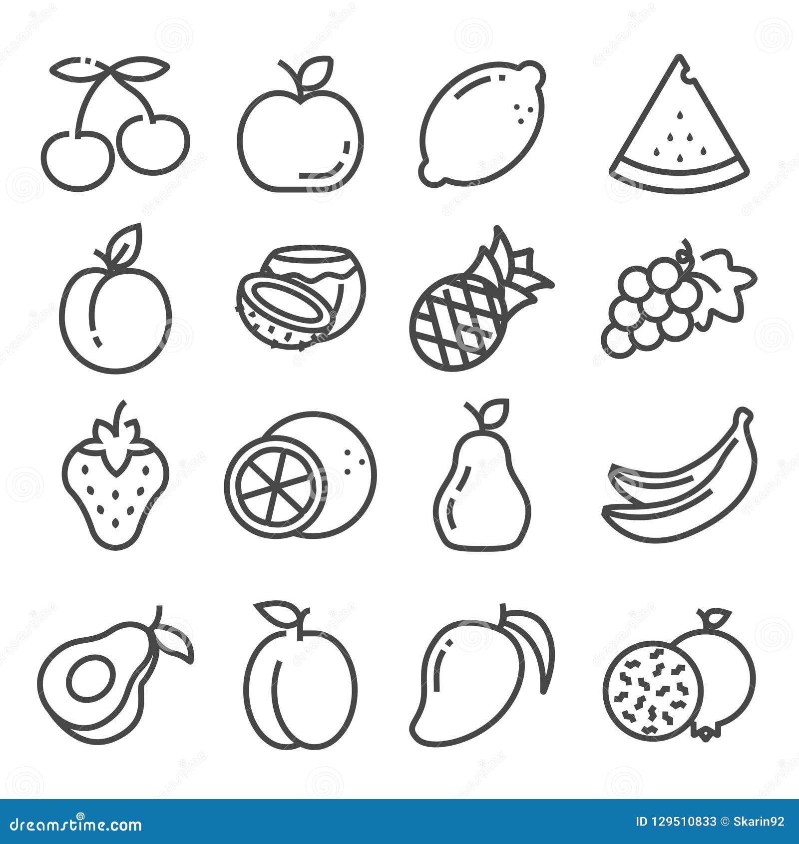Vector Set of Outline Fruit Icons Isolated Stock Illustration