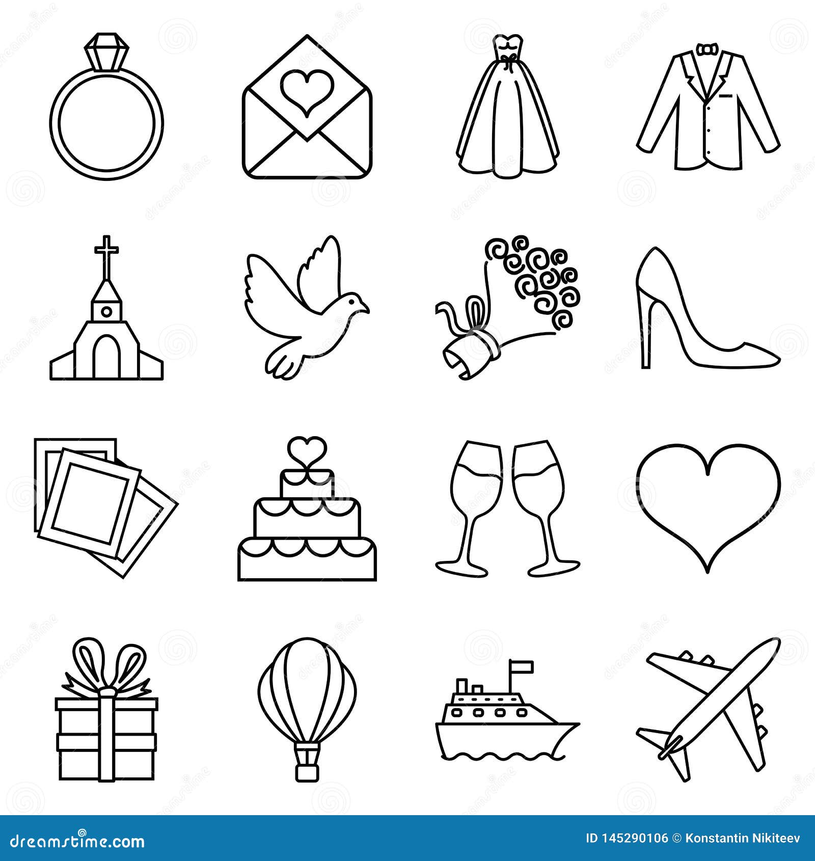 Download Vector Set Of Outline Wedding Icons Stock Vector ...