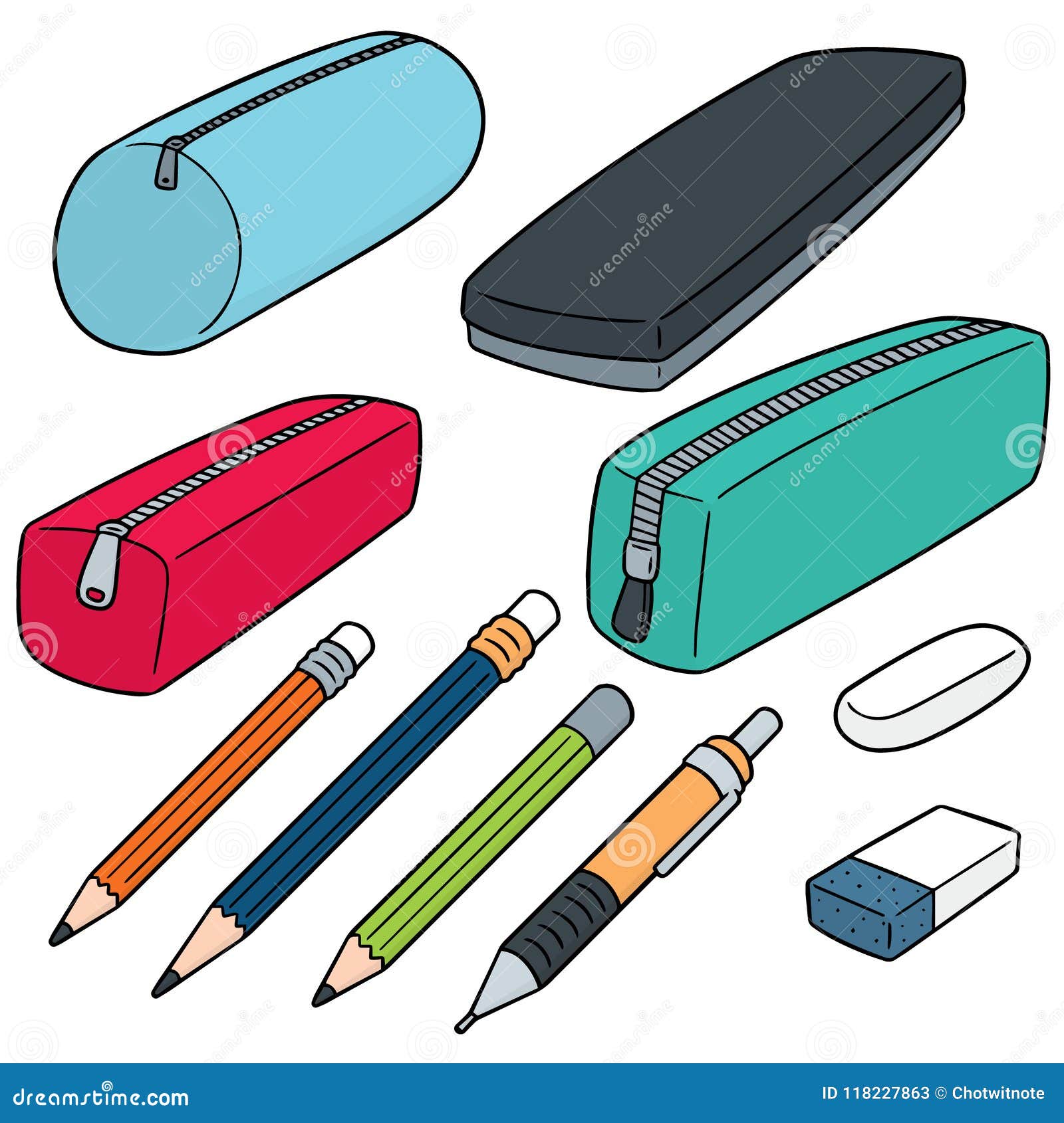 Vector Set Of Pencil Case Stock Vector Illustration Of Illustrate
