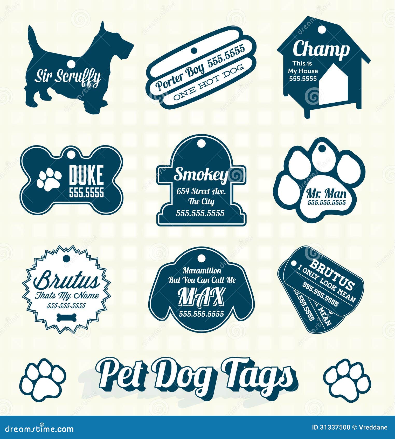 Vector Set: Pet Dog Name Tag Labels Stock Vector ...