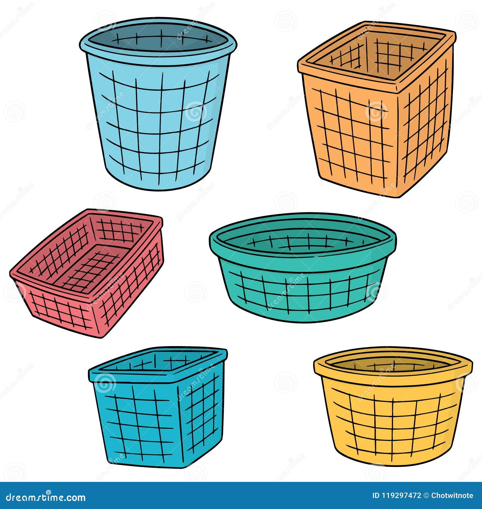 Vector Set of Plastic Basket Stock Vector Illustration of pattern