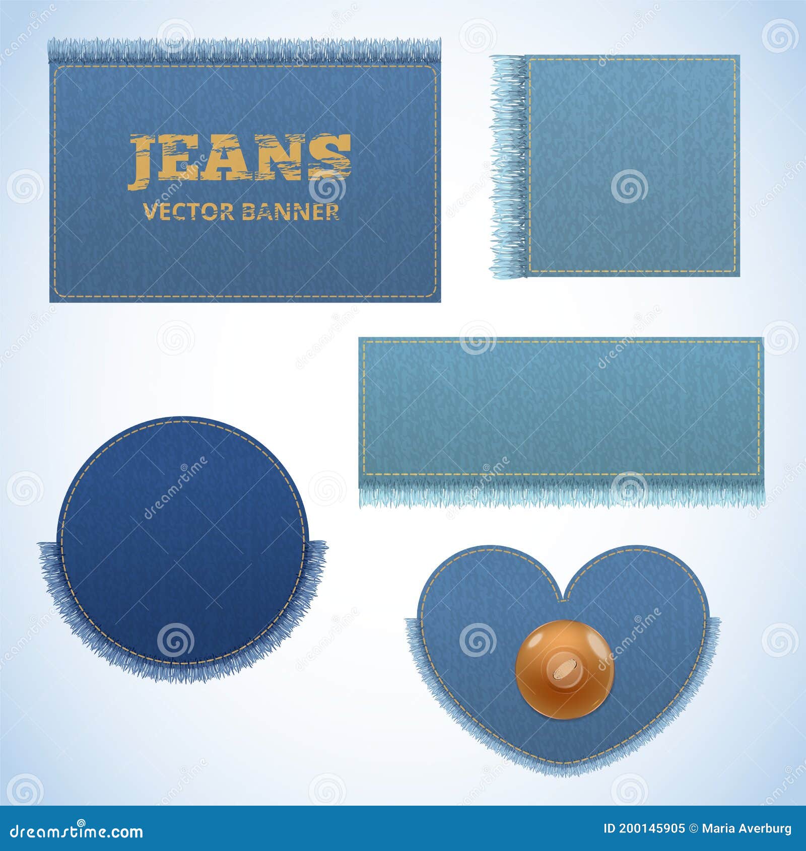 Vector Set of Realistic Banners of Jeans. Realistic Denim Banner with