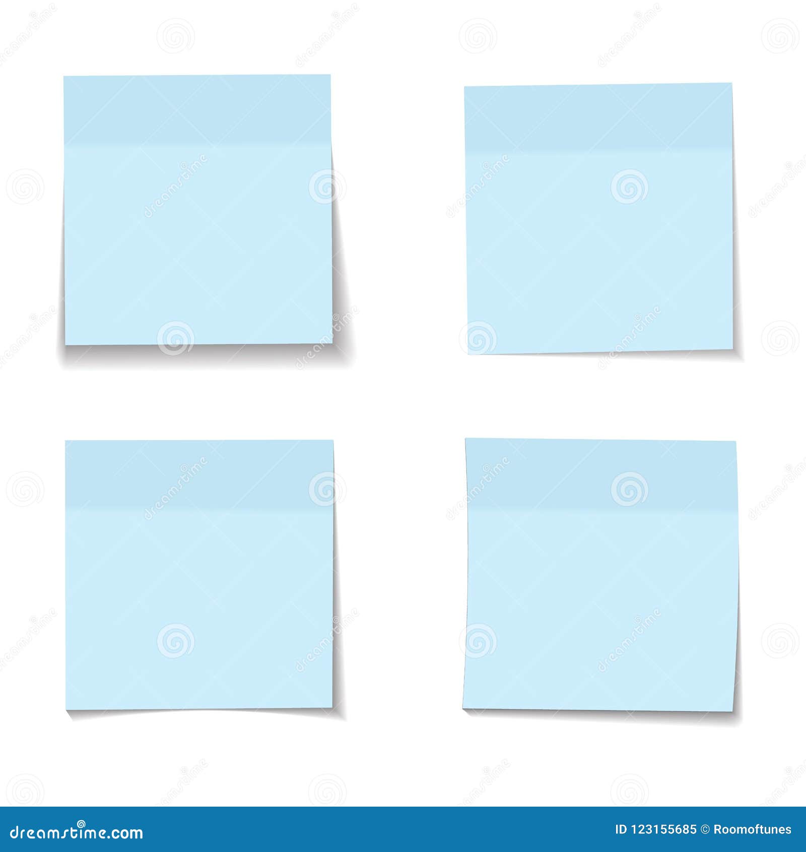  set of realistic paper blue memo sheets