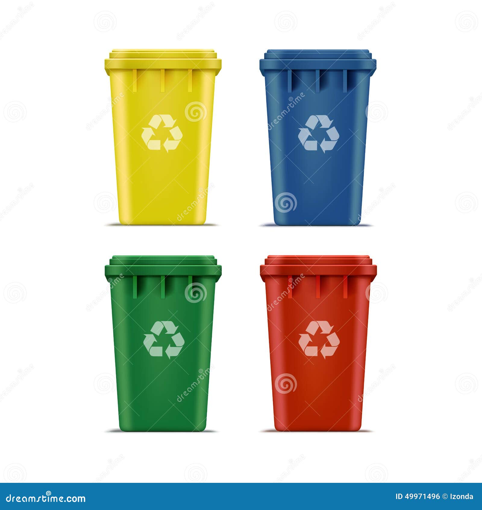 Recycle Bins Vector On White, Flat Recycling Trash Containers