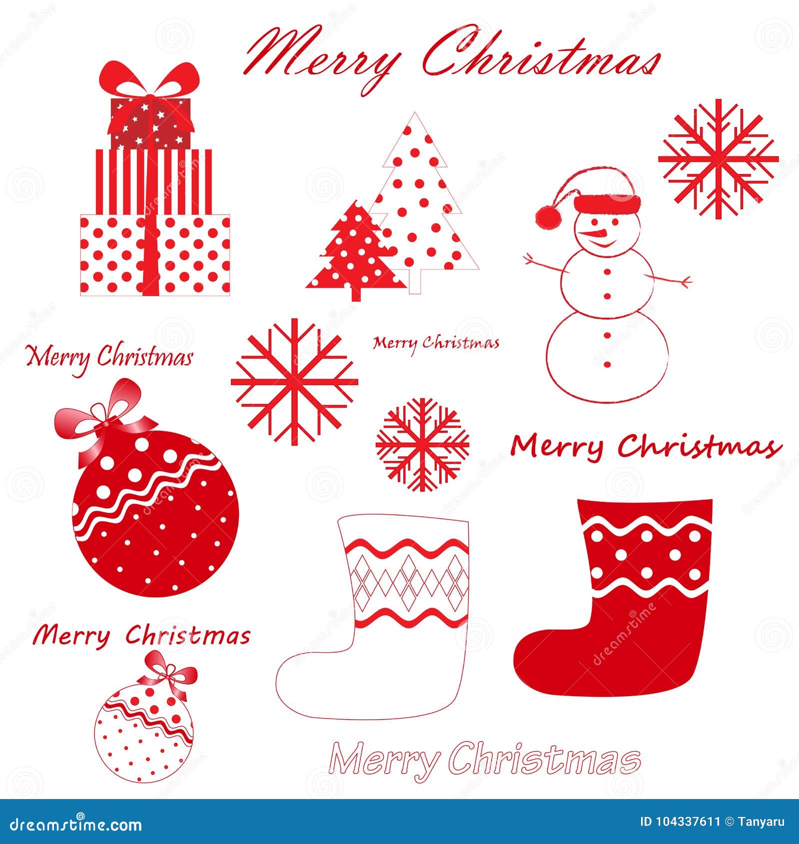  set of red christmas and new year simbols  on the white background