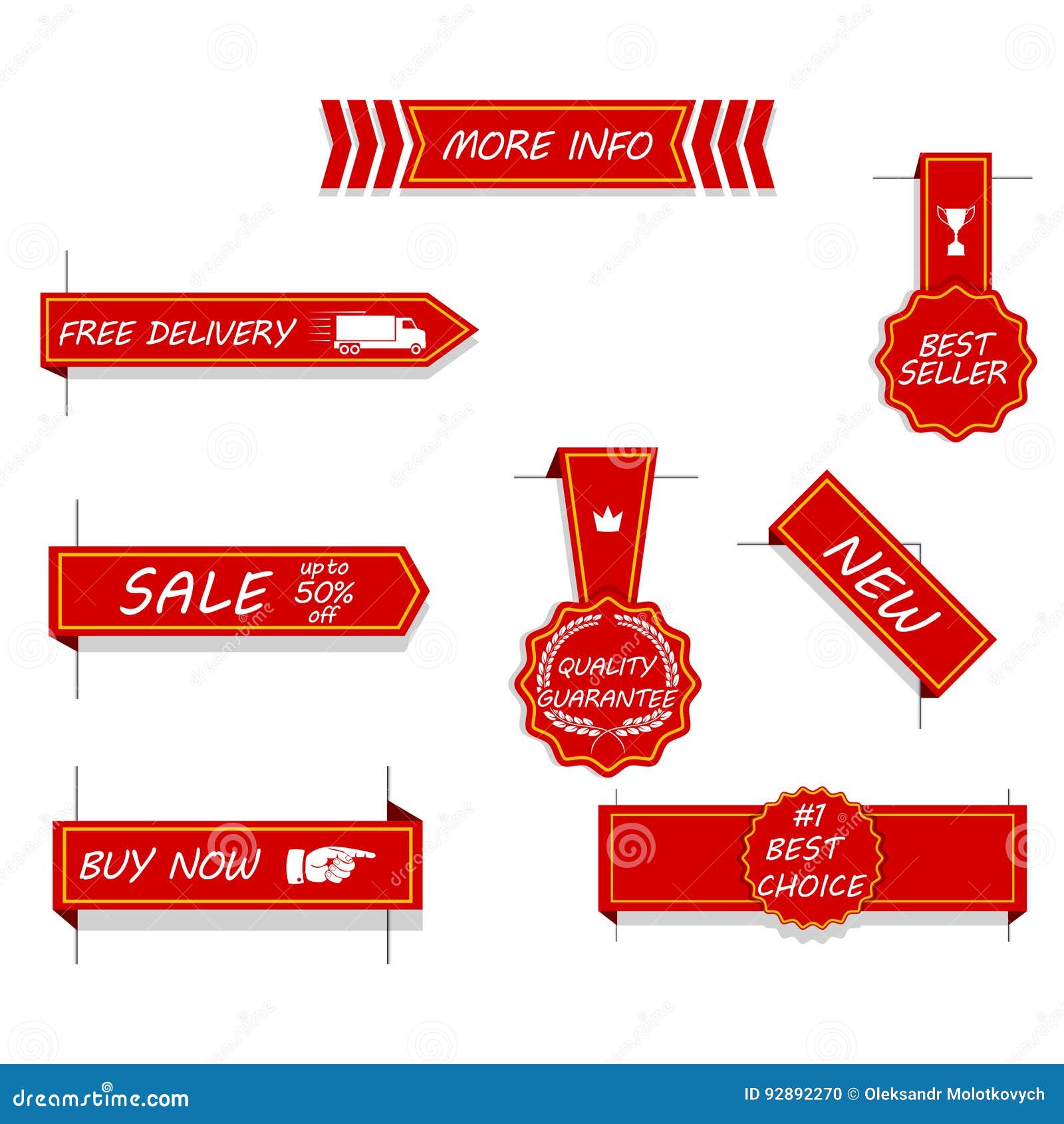 Vector set of red price tags, labels, stickers, arrows and ribbons.  Isolated on white. Stock Vector by ©mas0380 154123928