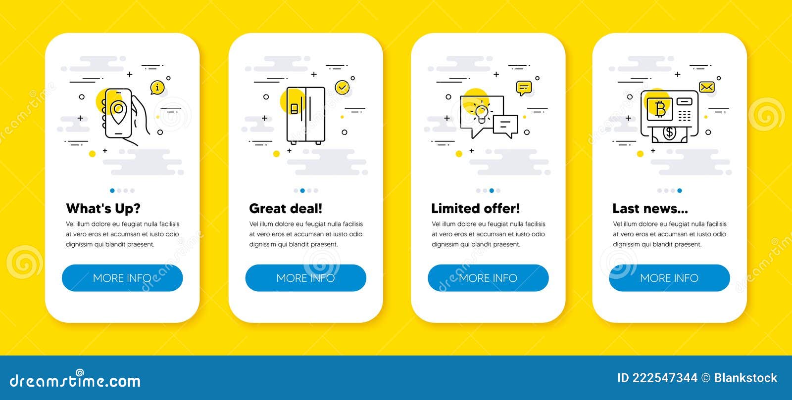  set of refrigerator, idea lamp and location app line icons set. 