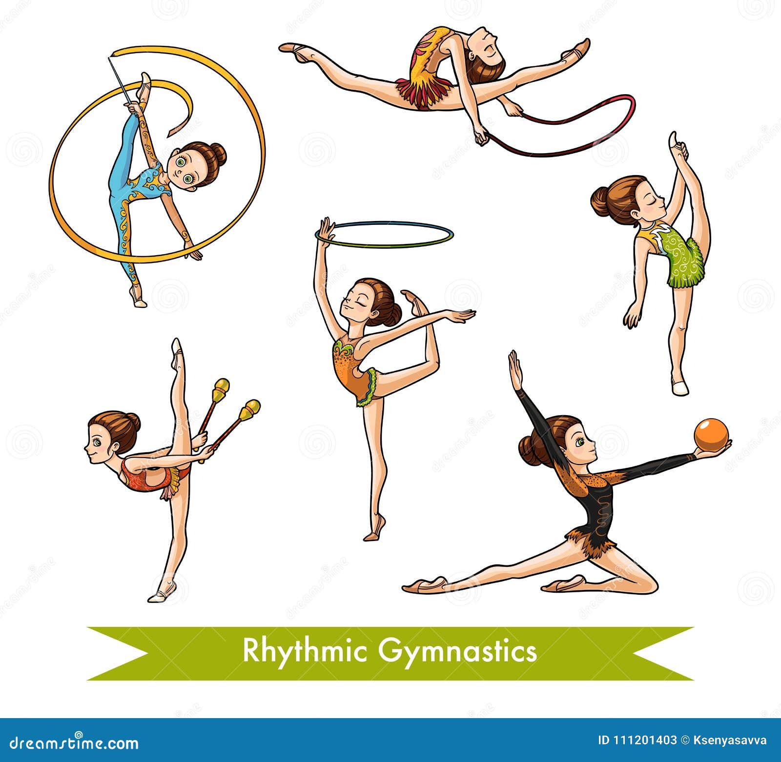  set of rhythmic gymnastics. cartoon girl