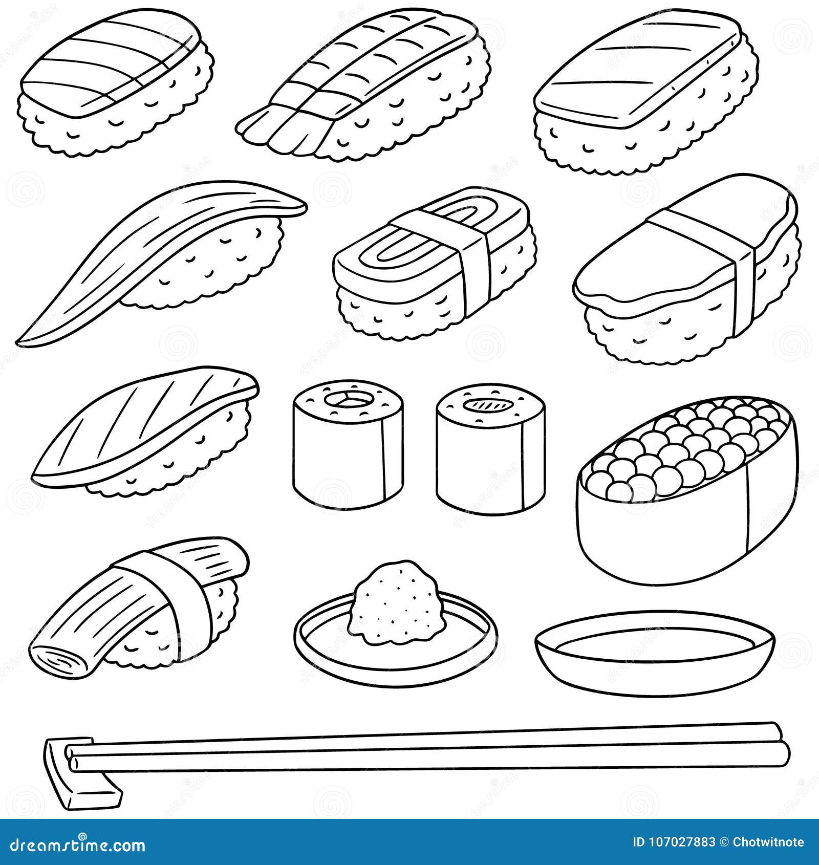Vector Set of Rice with Raw Fish Sushi Stock Vector - Illustration of