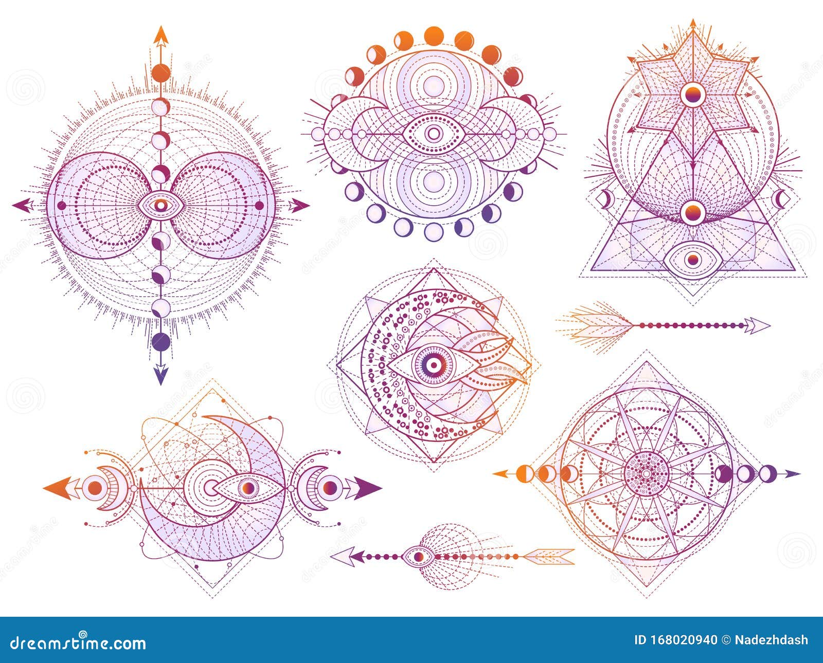 Download Vector Set Of Sacred Geometry Symbols With Moon, Sun, Eye ...
