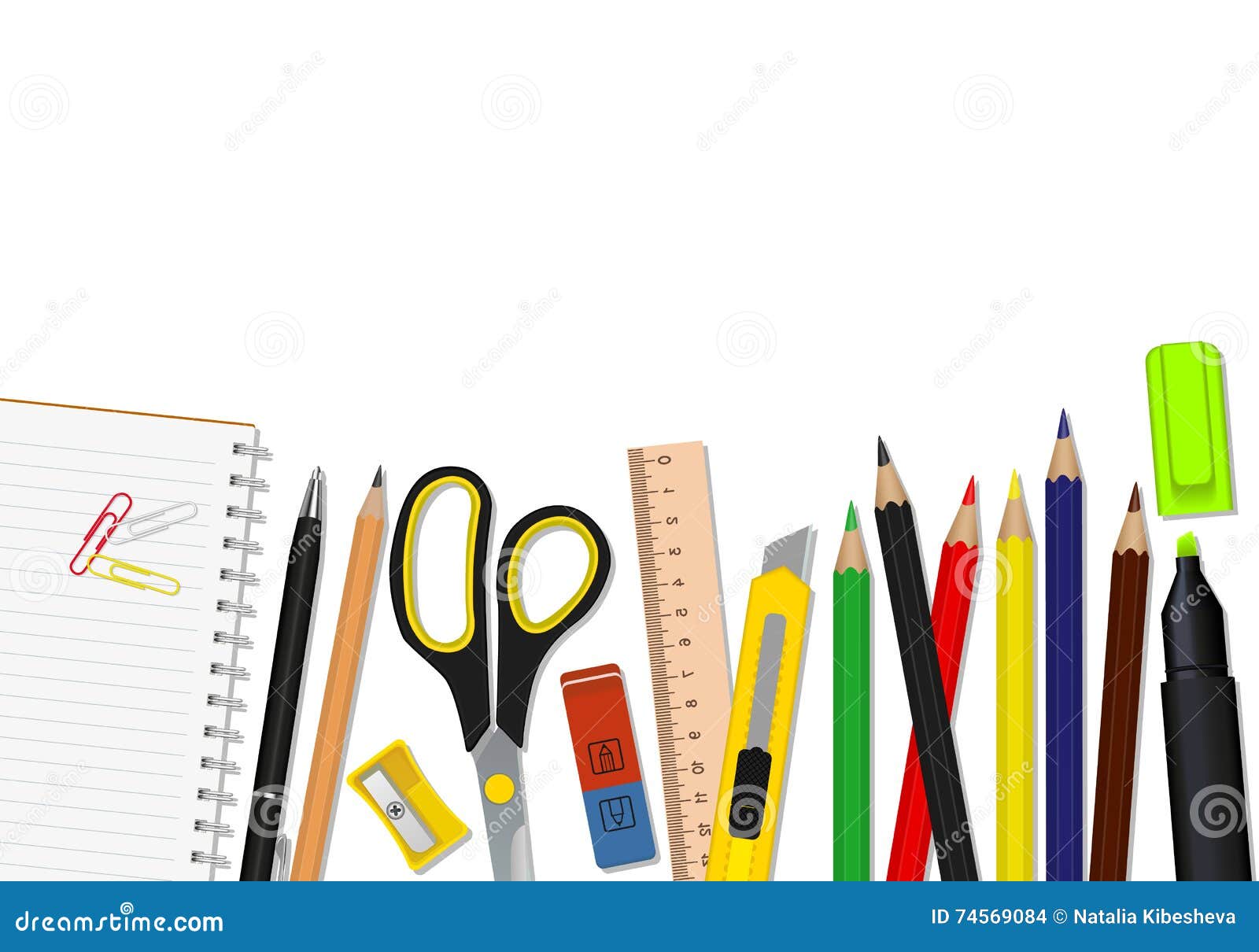 Vector Set of School Supplies Stock Illustration Illustration of school, background 74569084