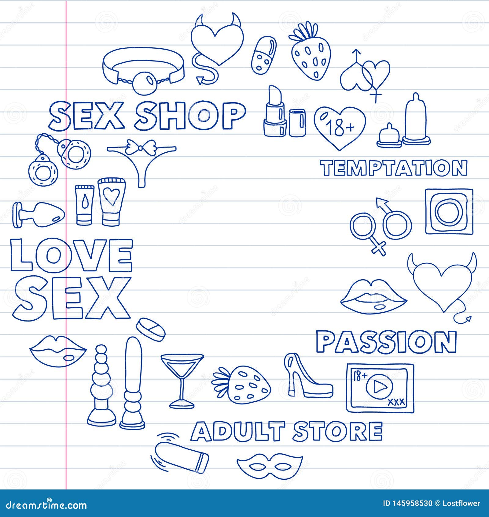 Vector Set With Sex Shop Icons Erotic Fetish Games Background Stock Vector Illustration Of