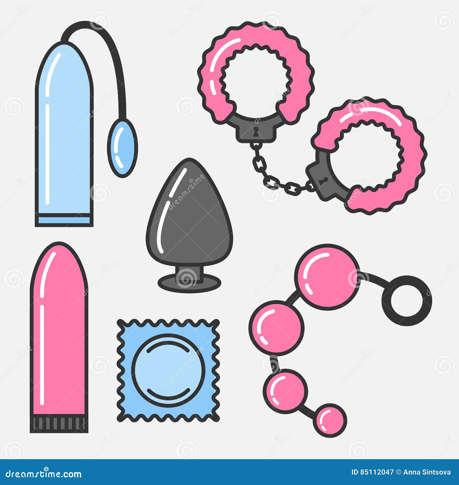 Vector Set Of Sex Toys In The Linear Flat Style Stock Vector