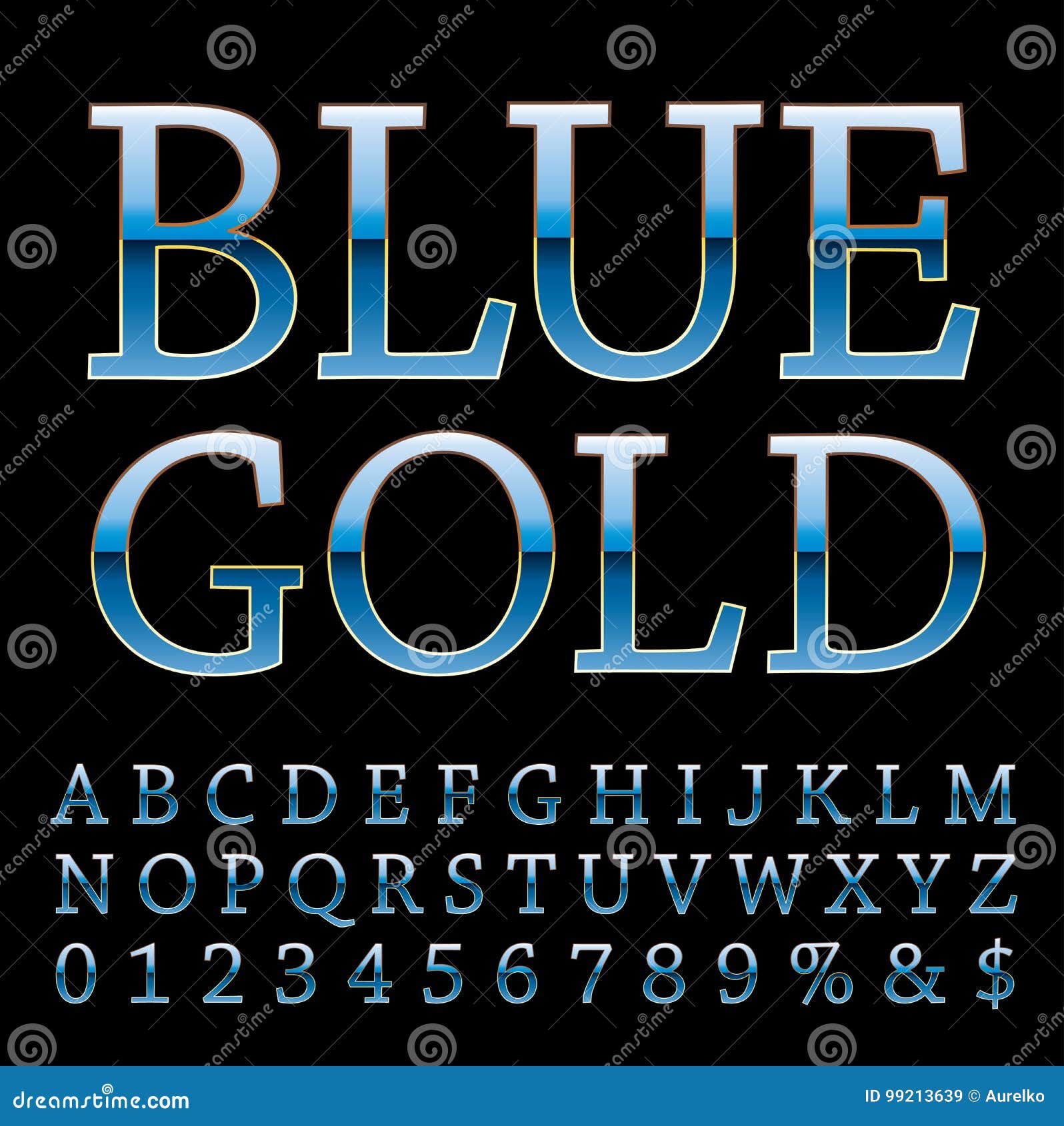blue gold font letters stock vector illustration of