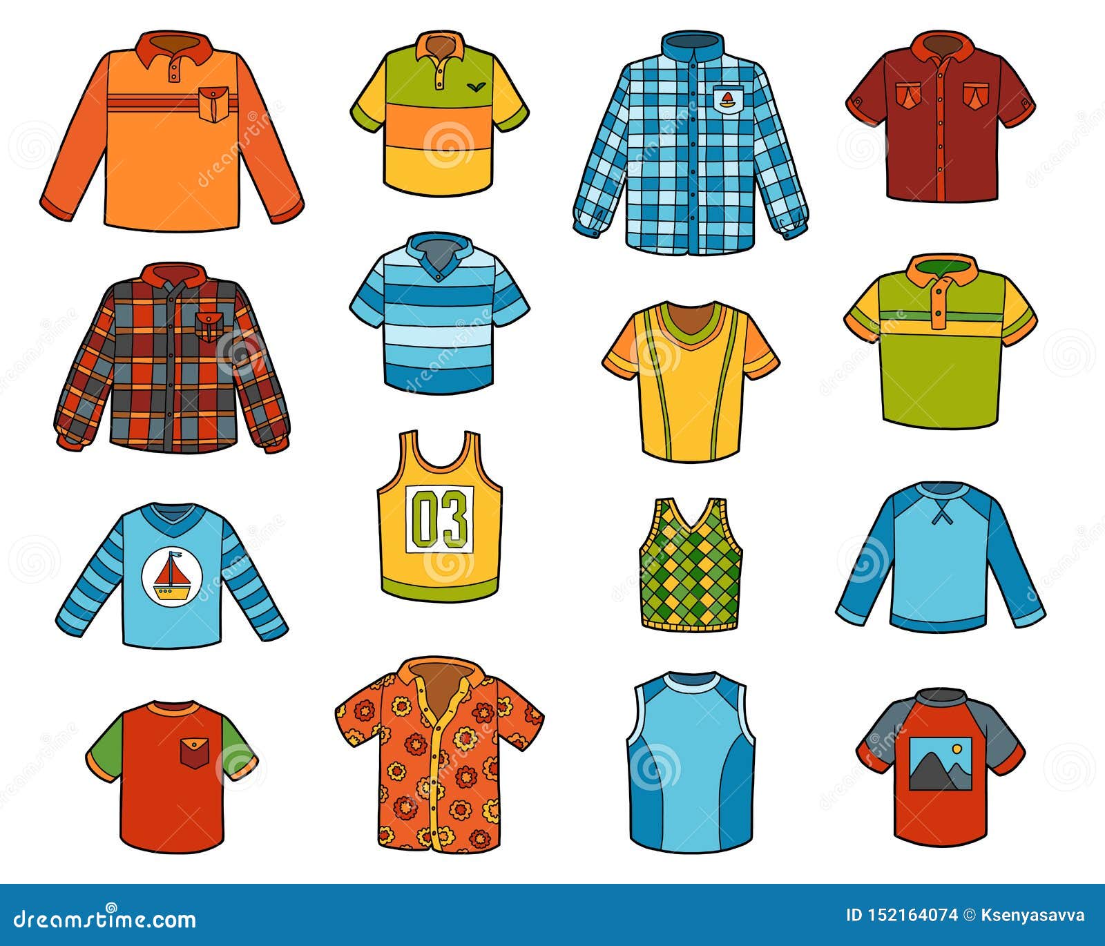 Vector Set of Shirts, Collection of Cartoon Clothes Stock Vector ...