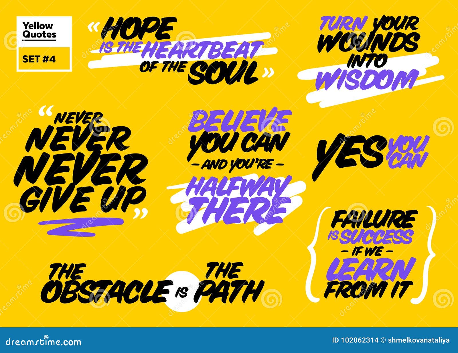 Vector Set Of Short Positive Quotes Motivational Cards Stock