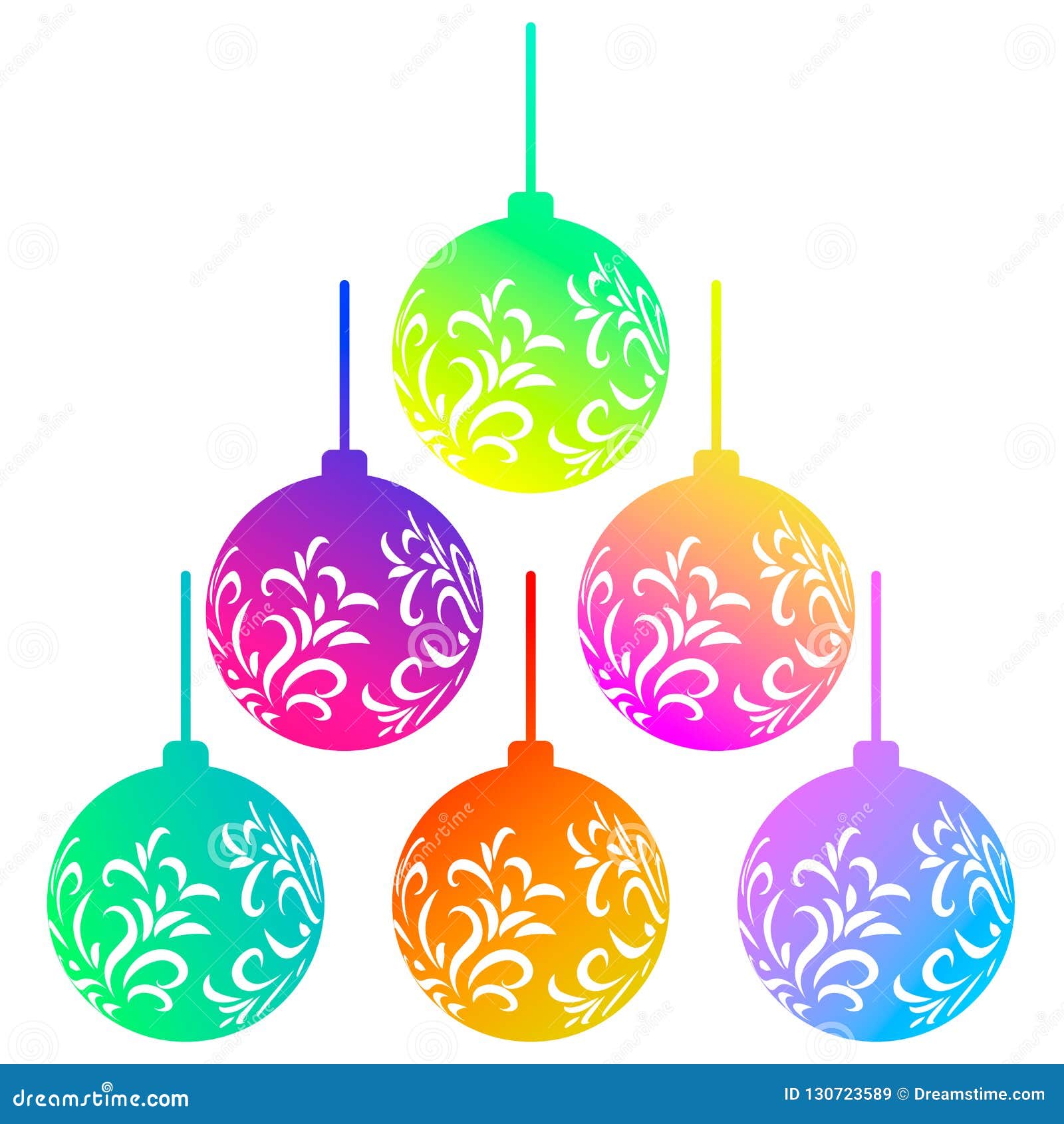 Download Vector Set Of Six Colorful Rainbow Christmas Balls ...