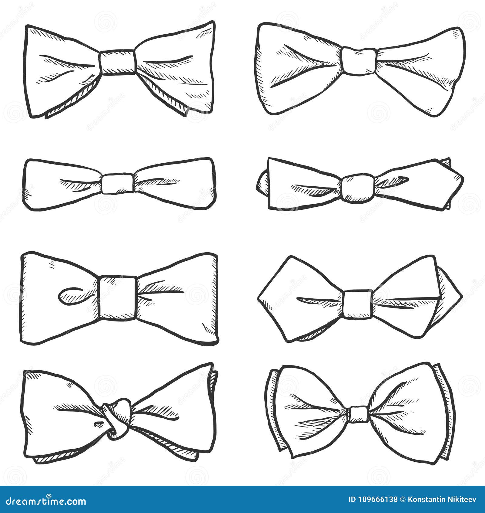 Vector Set of Sketch Bowties. Bow Ties Collection. Stock Vector