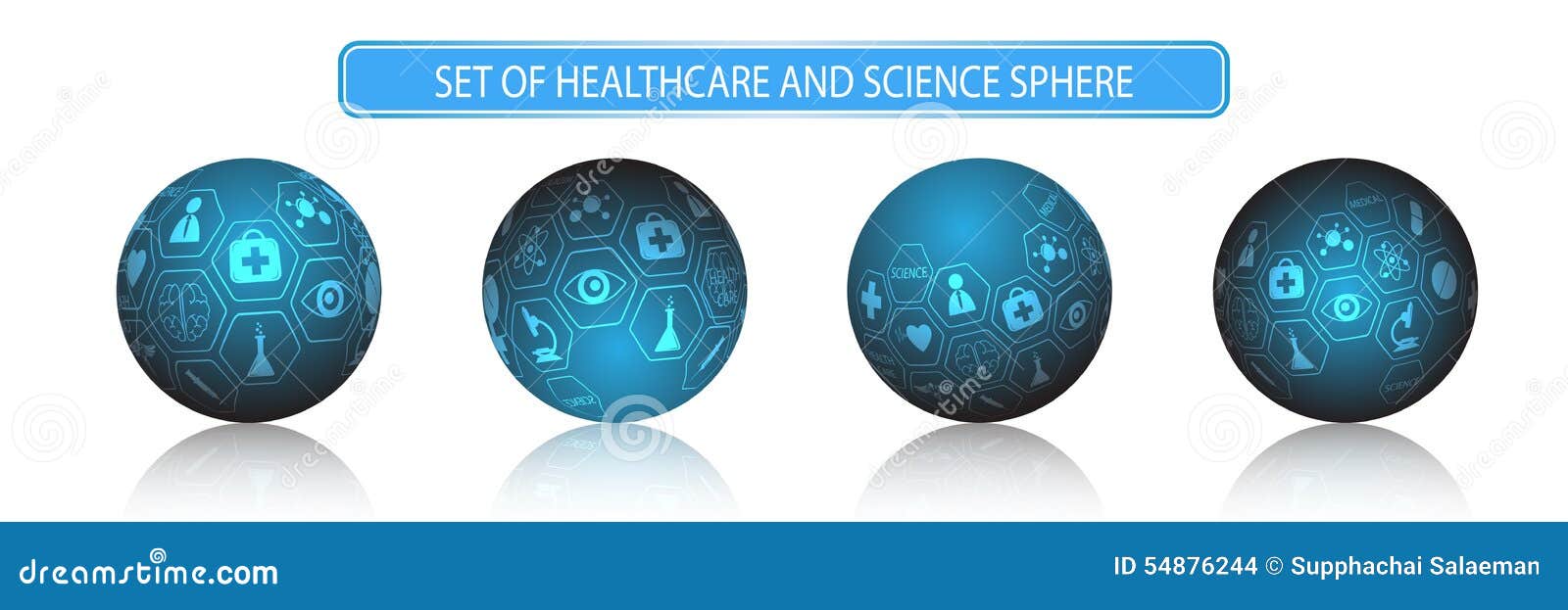 Vector Set of Sphere Health Care and Science Concept Stock Vector
