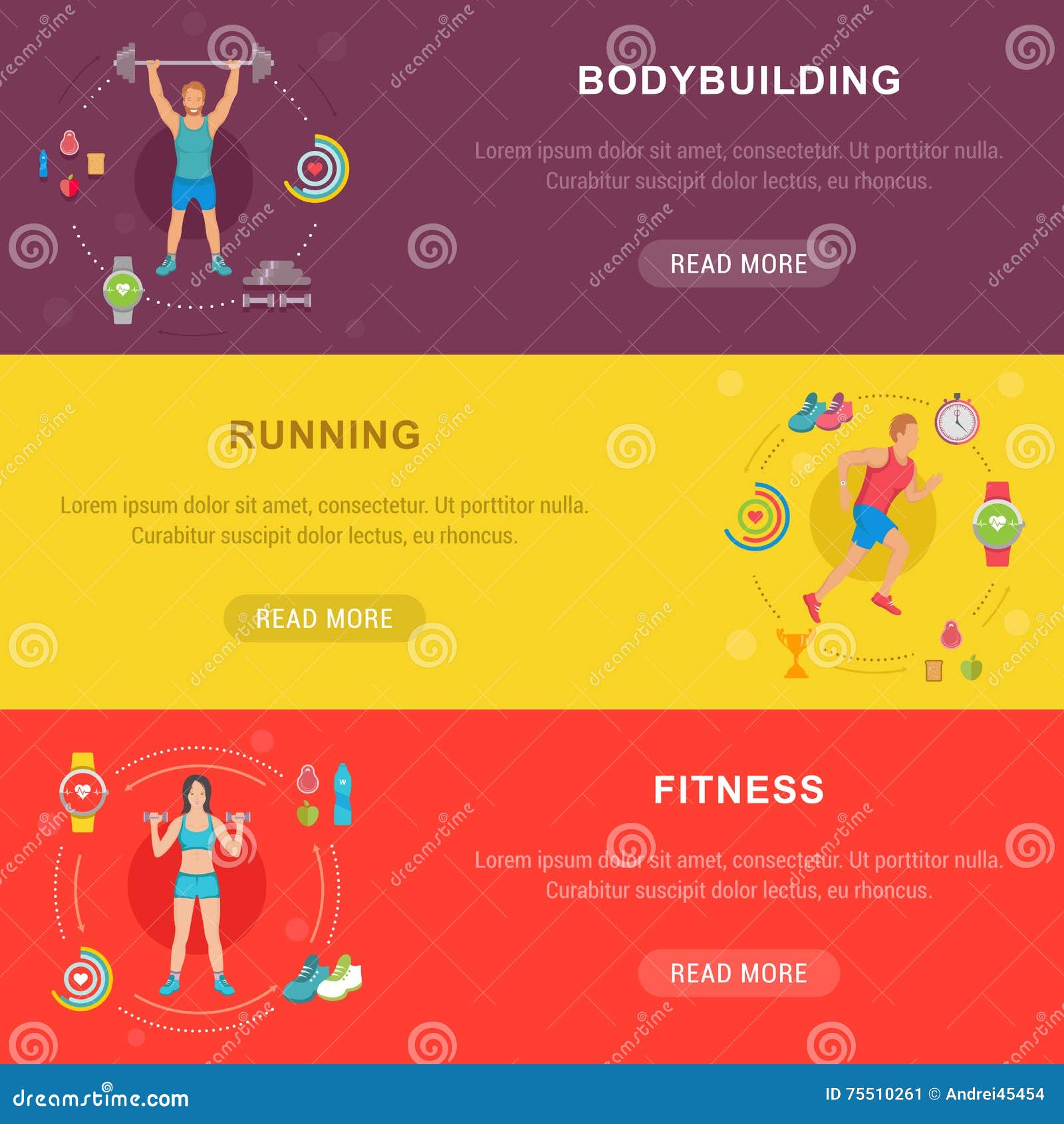 Vector Set Sport And Fitness Banners Stock Illustration Illustration Of Exercise Infographics