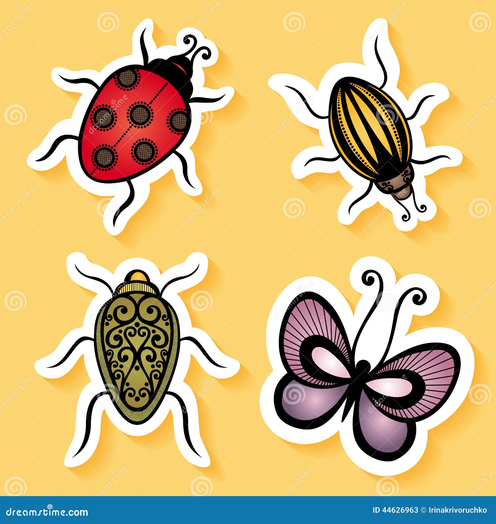 Vector Set of Stickers with Ornamental Insects Stock Vector Illustration of beautiful, black