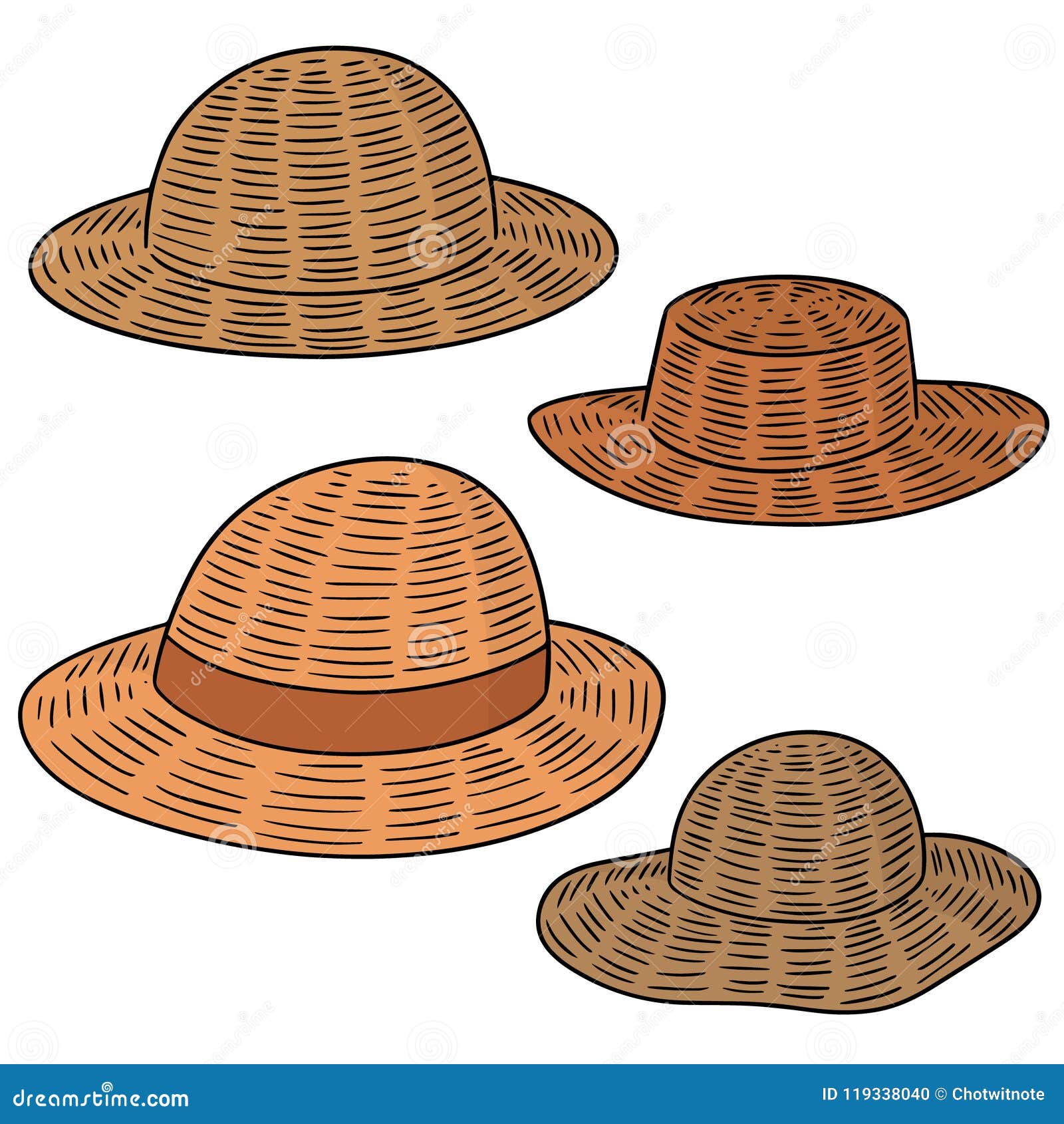 Vector set of straw hat stock vector. Illustration of graphic 119338040