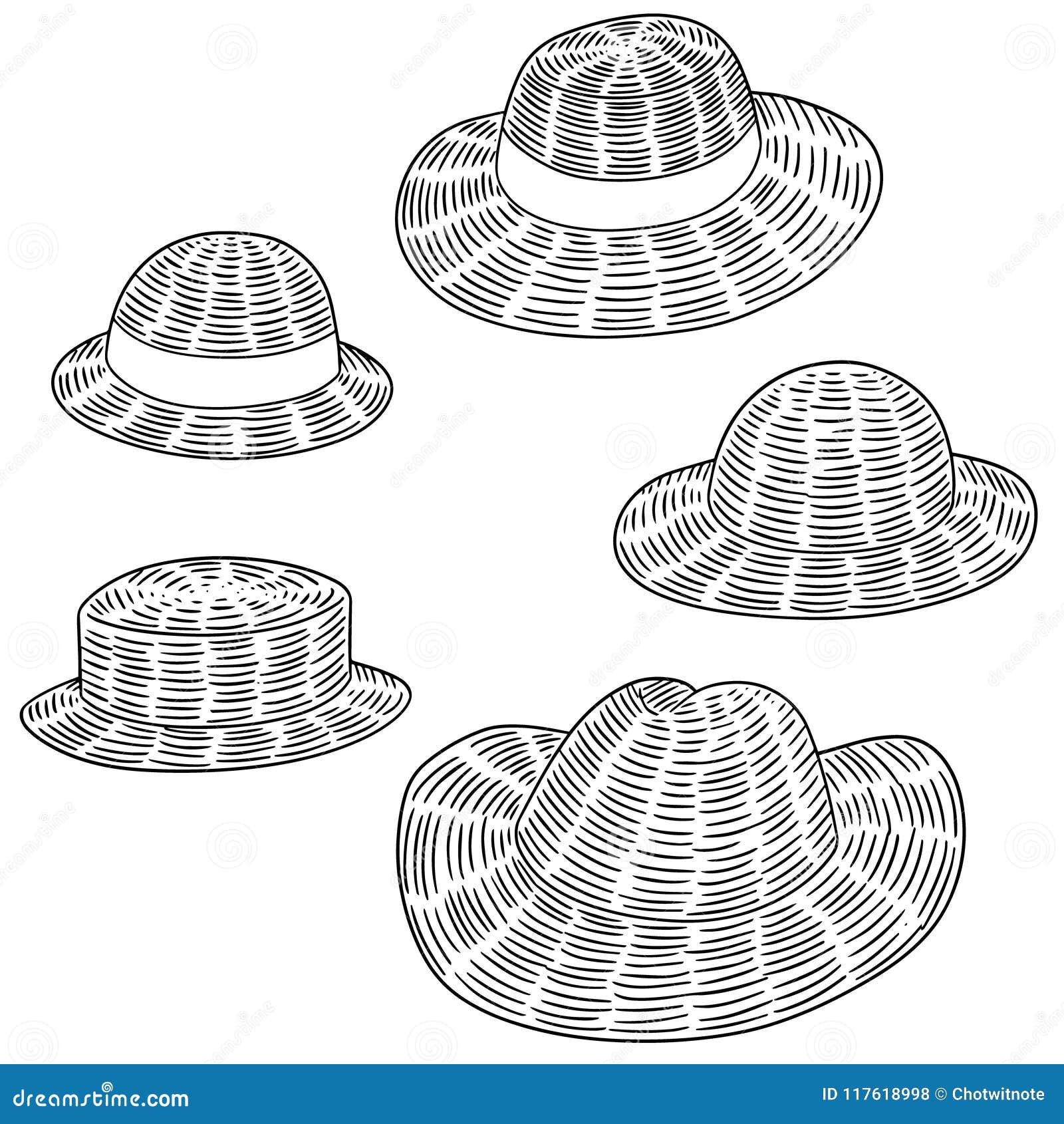 Vector set of straw hat stock vector. Illustration of headdress - 117618998