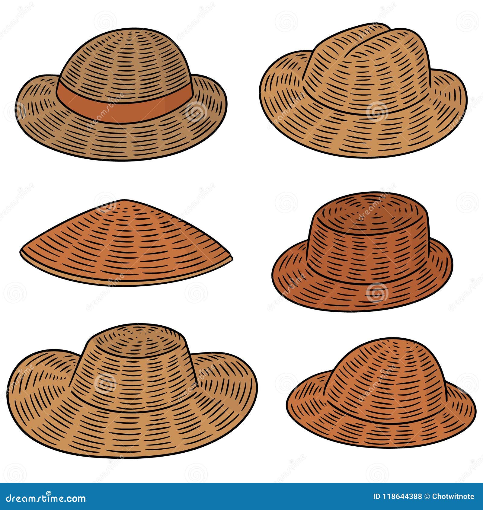 Vector set of straw hat stock vector. Illustration of protection ...