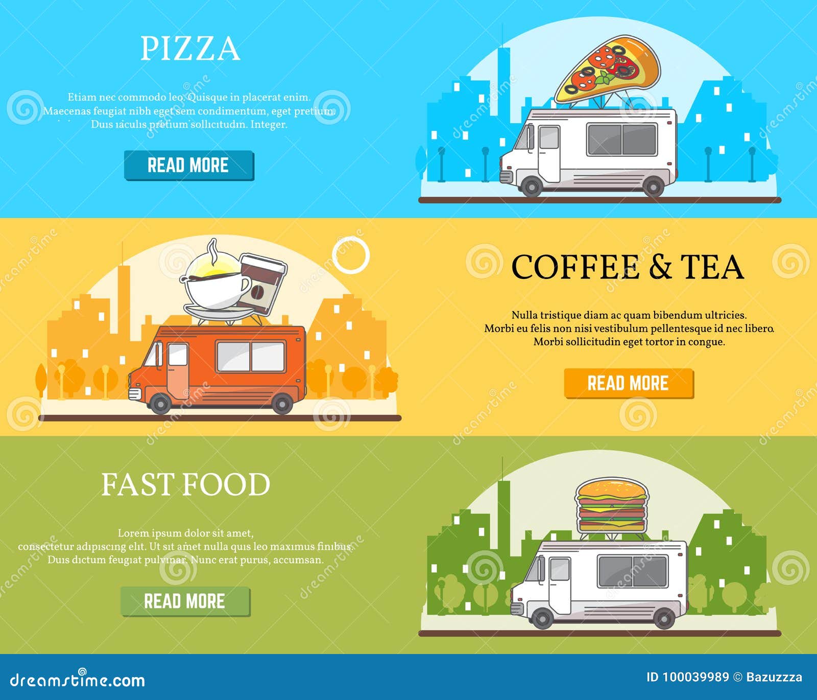 Vector Set of Street Food Truck Horizontal Banners Stock Vector ...