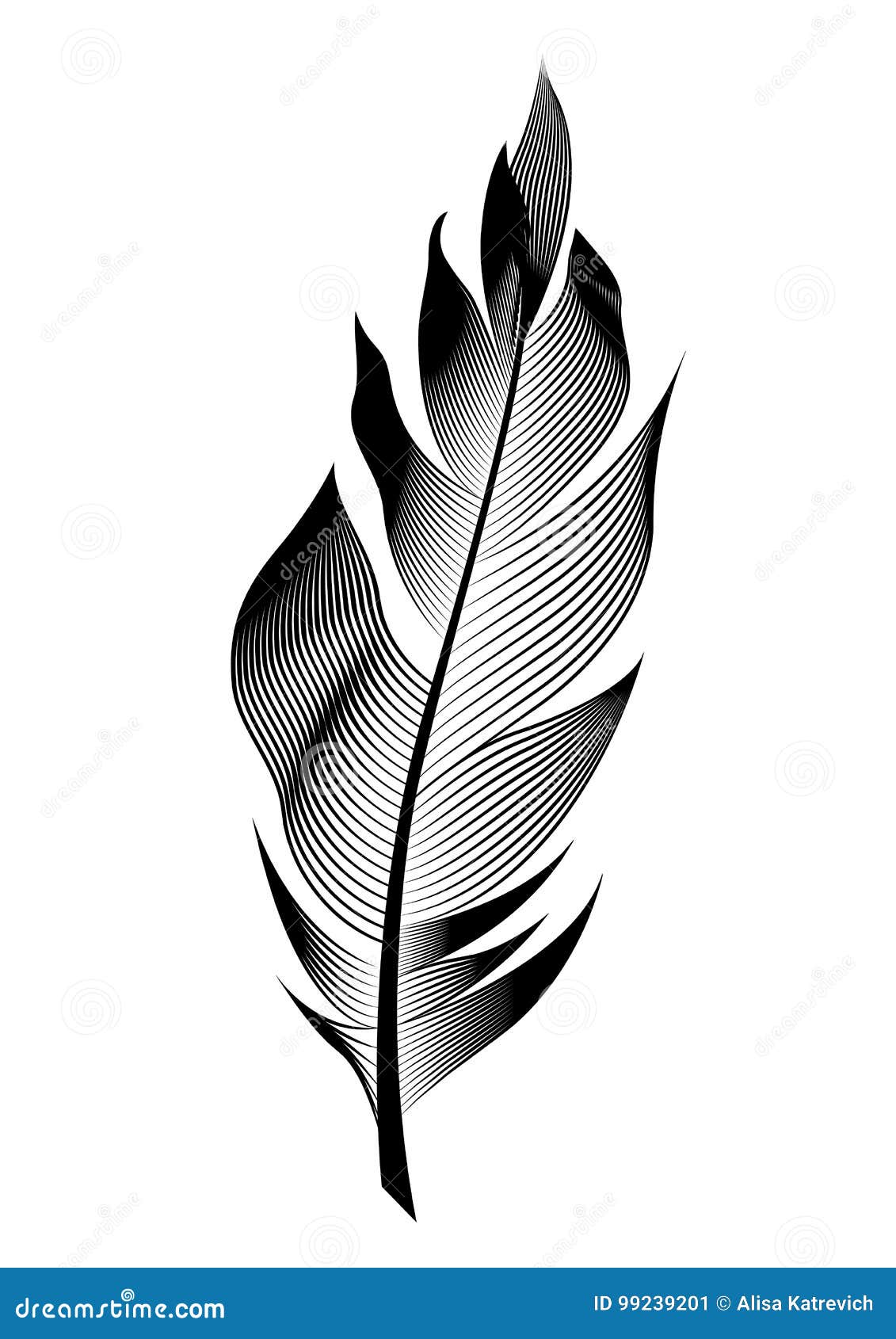  stylized bird feather. linear object for decoration.