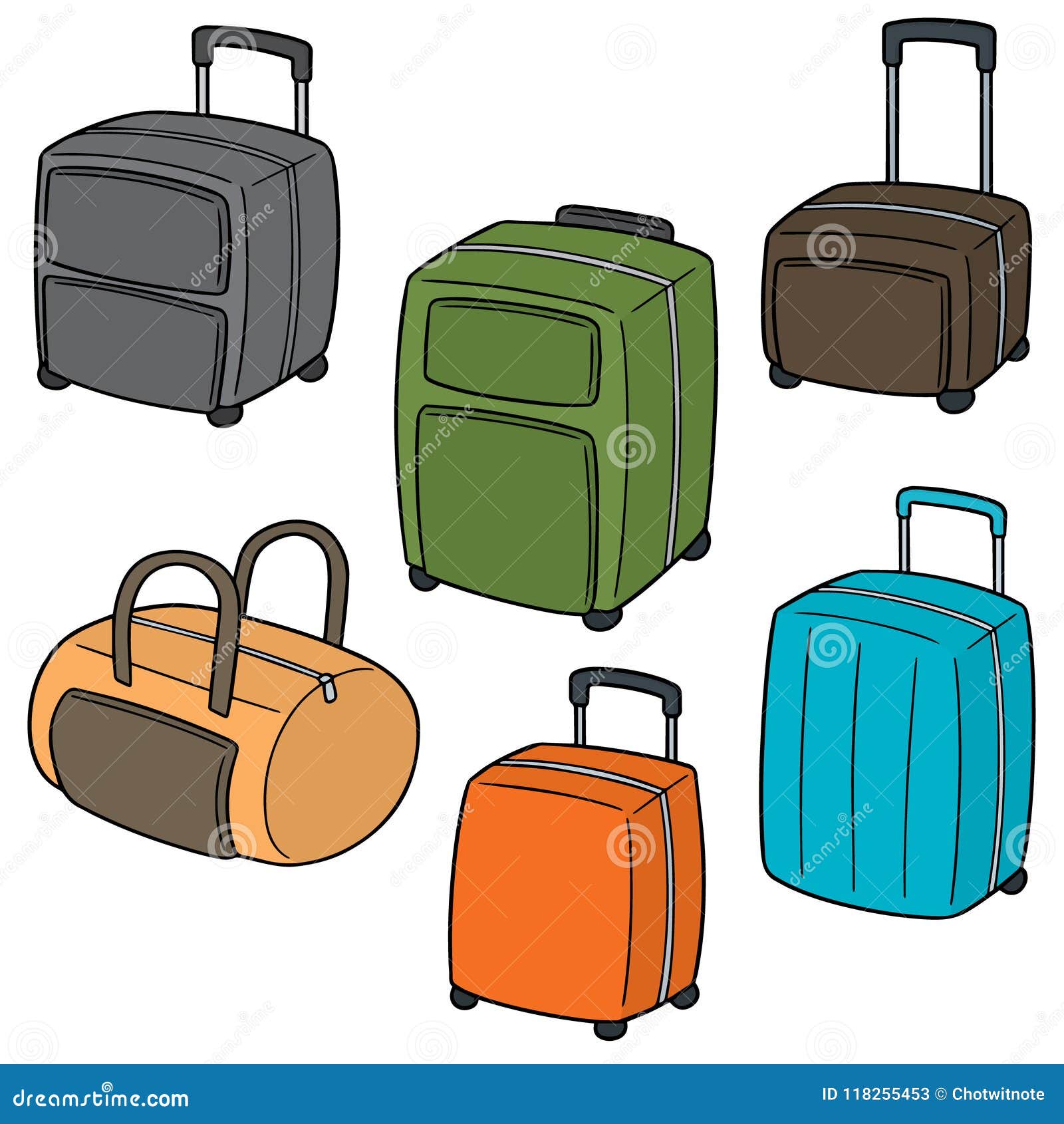 Vector set of suitcase stock vector. Illustration of drawn - 118255453