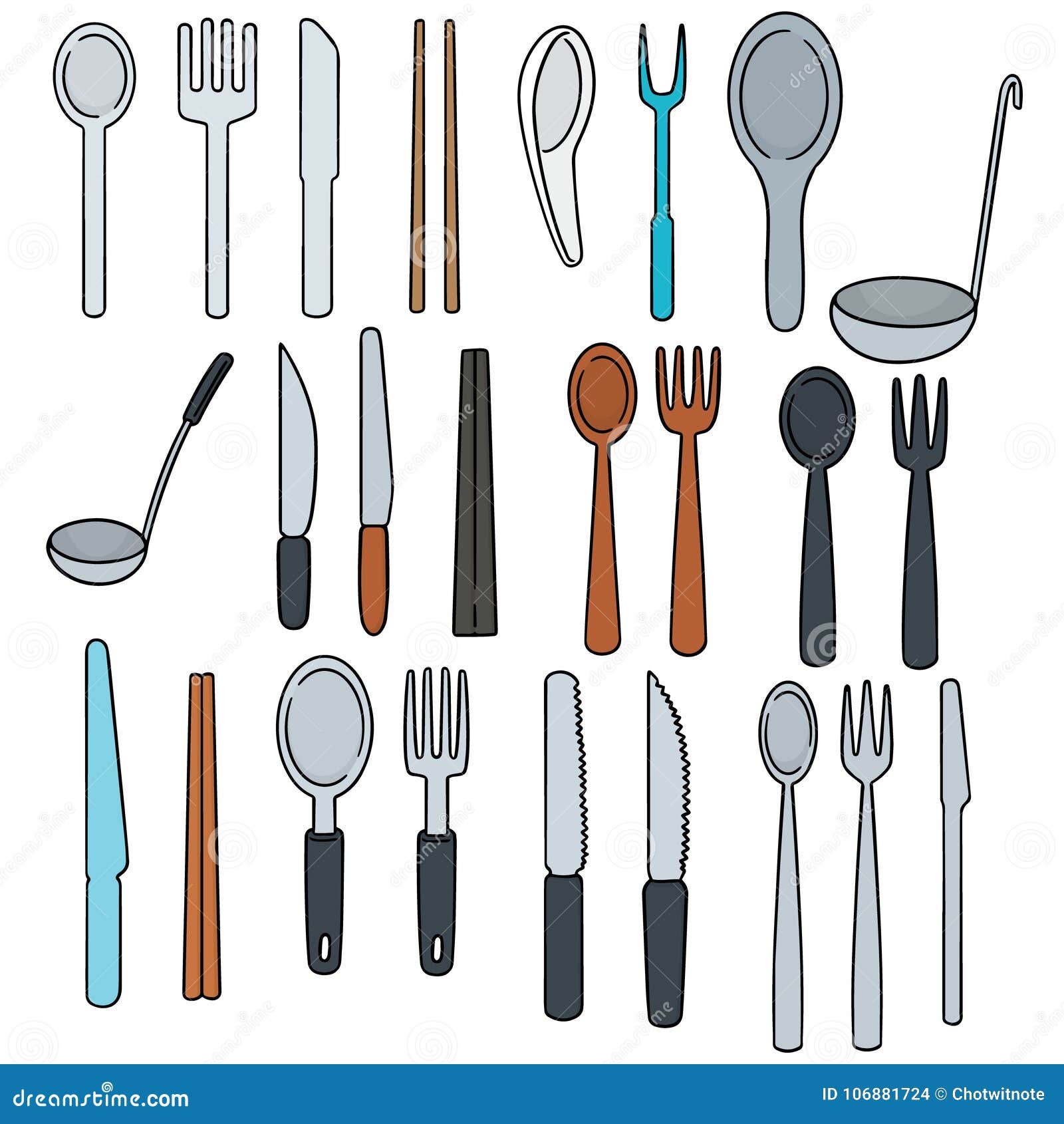 Vector set of tableware stock vector. Illustration of lunch 106881724