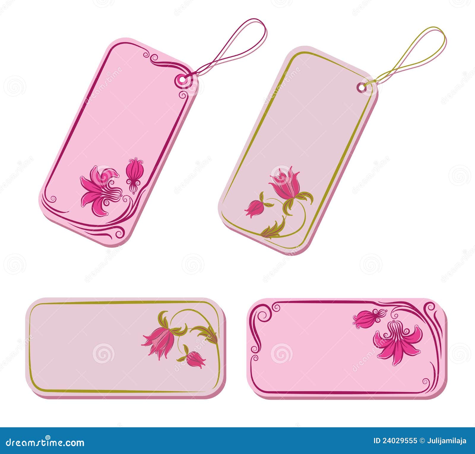 Vector Set of Tags and Stickers with Flowers. Stock Vector